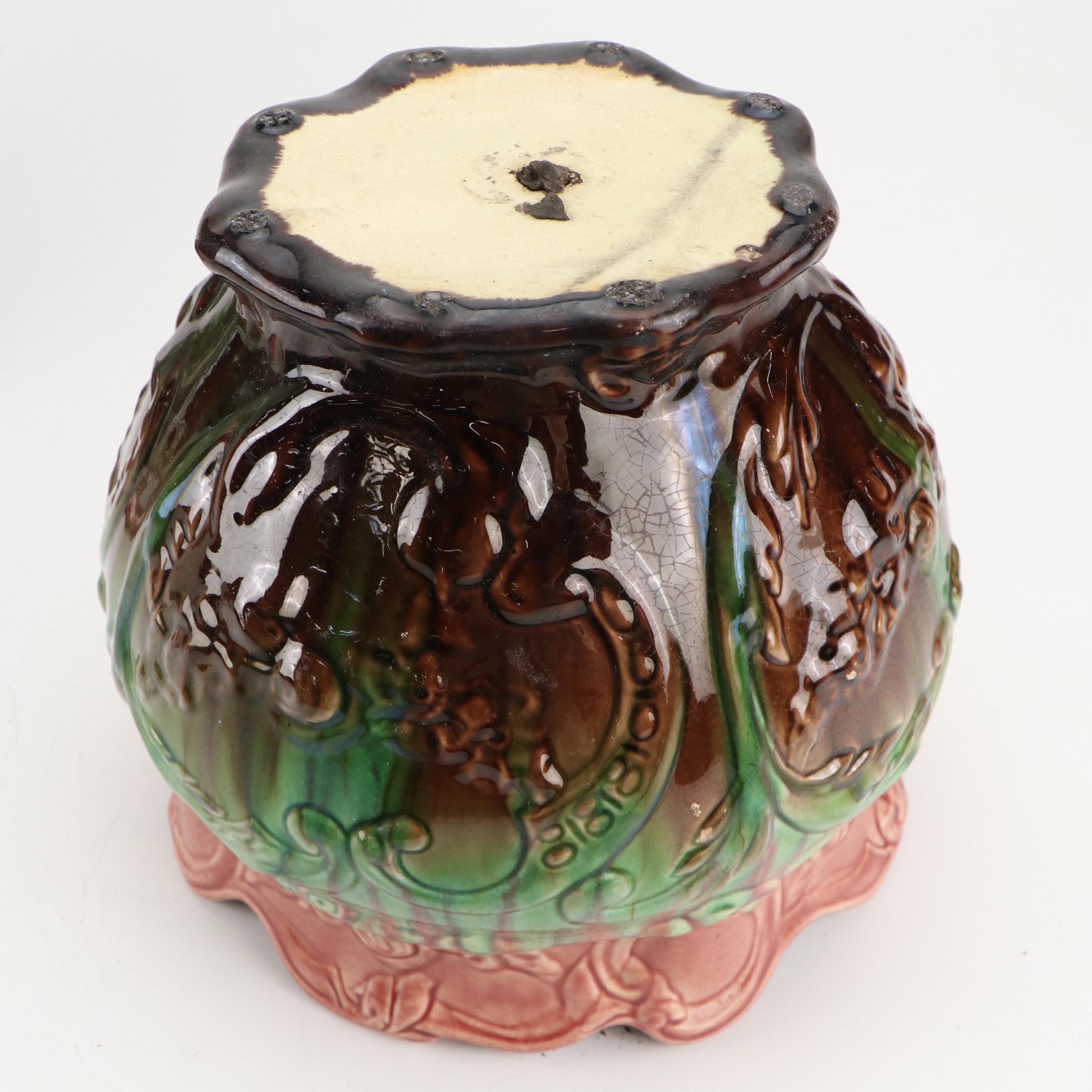Weller Pottery Majolica Jardinière with Planter Pedestal