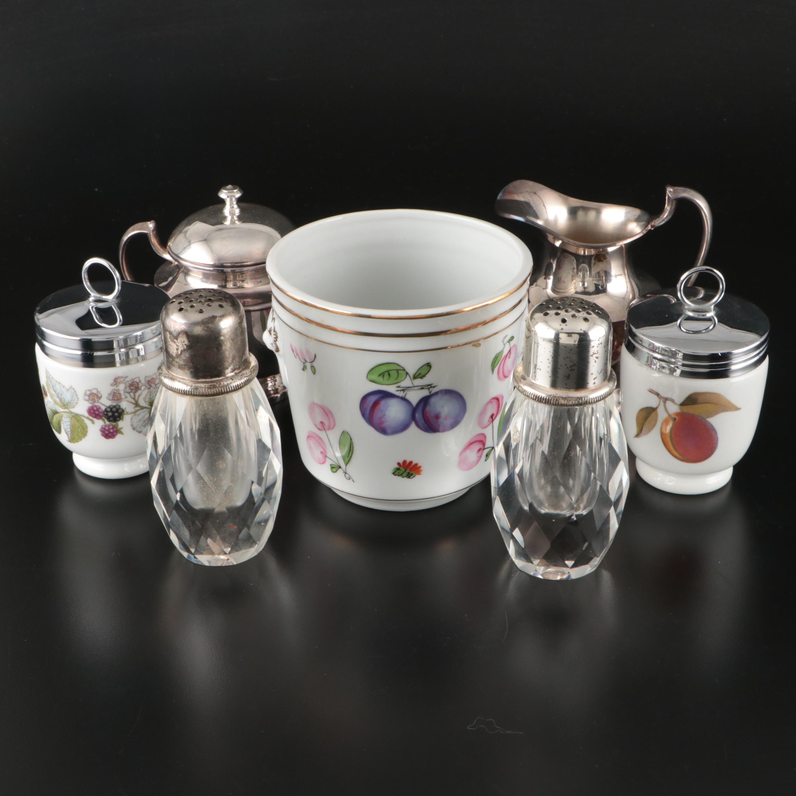Crescent Silver Plate Creamer and Sugar Bowl, Royal Worcester Jars, and More
