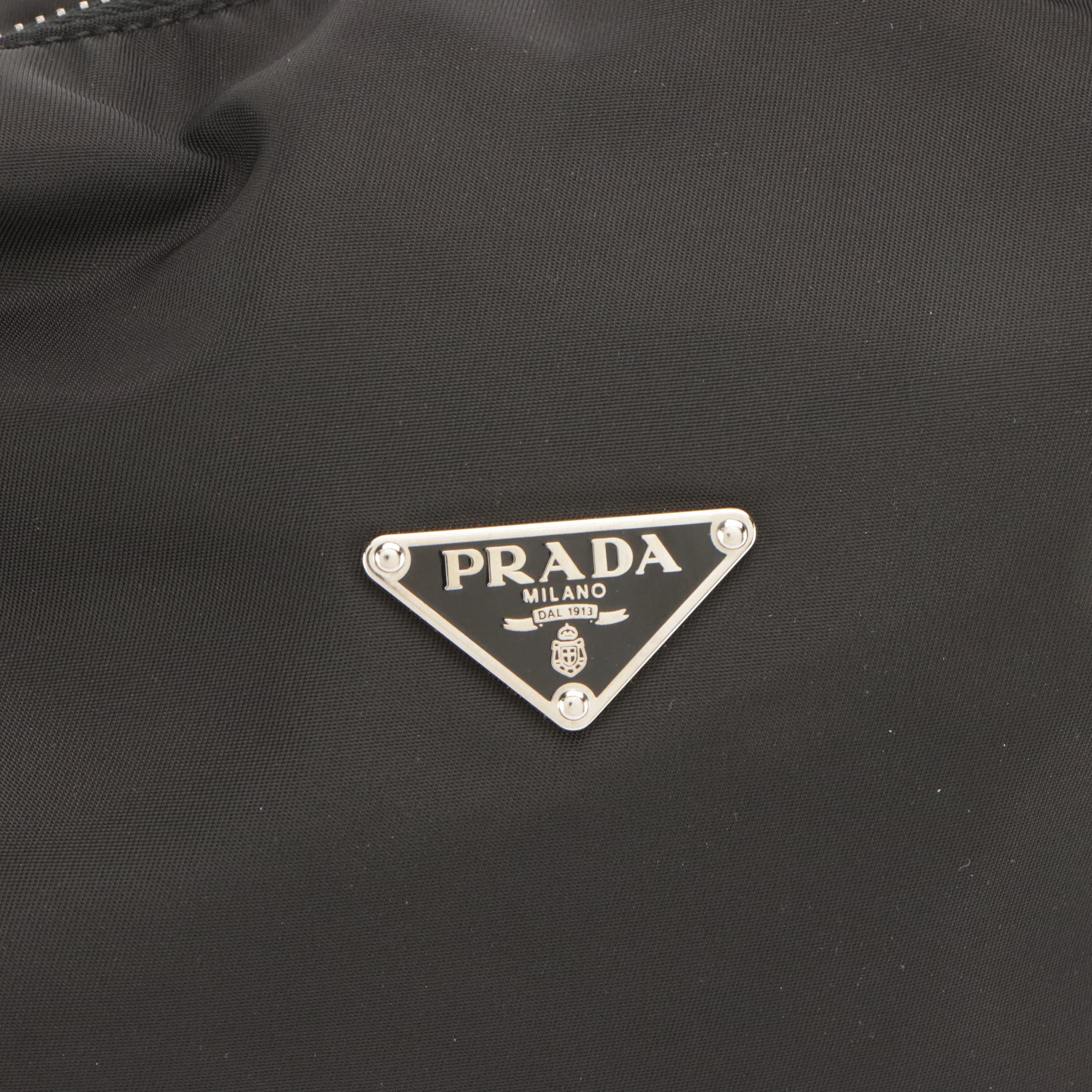 Prada Black Tessuto Nylon and Vitello Leather Shoulder Bag