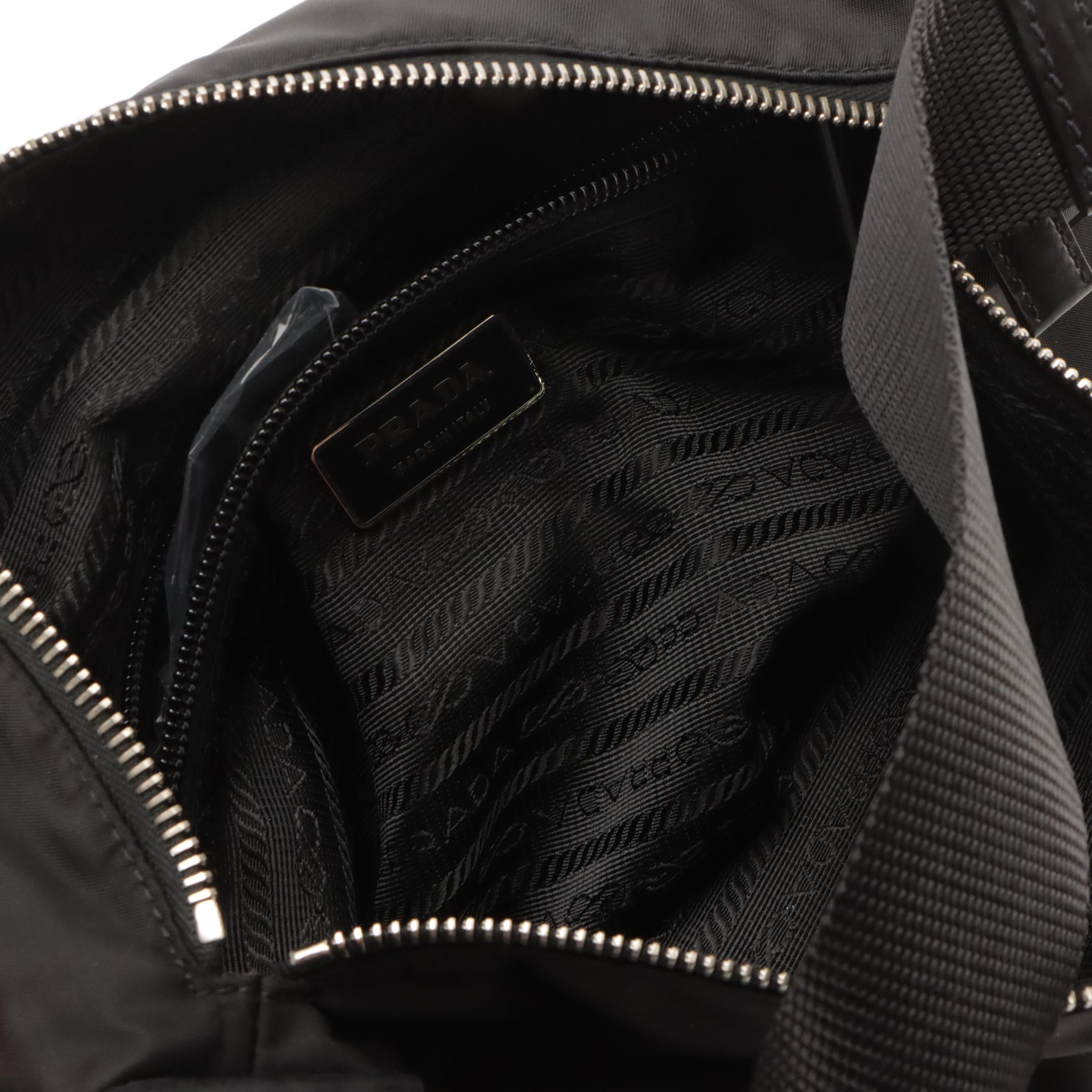 Prada Black Tessuto Nylon and Vitello Leather Shoulder Bag