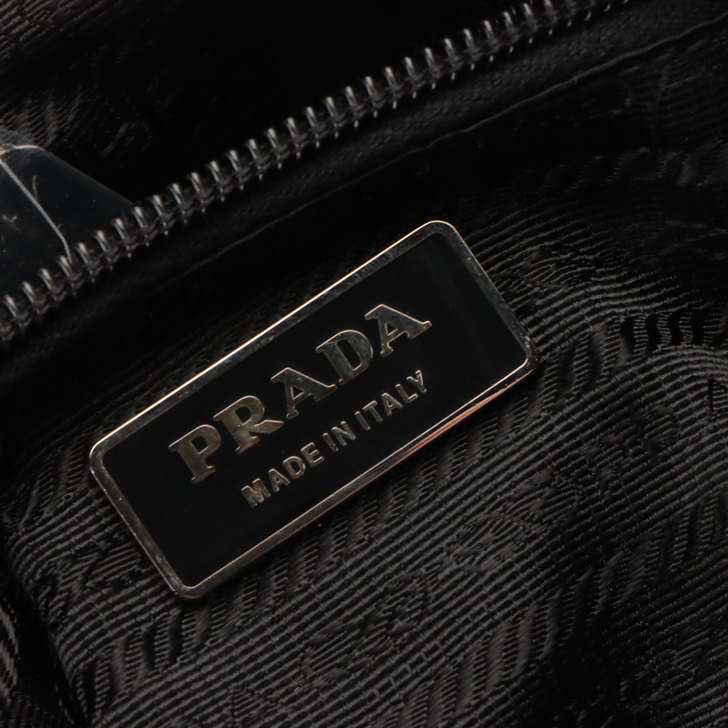 Prada Black Tessuto Nylon and Vitello Leather Shoulder Bag