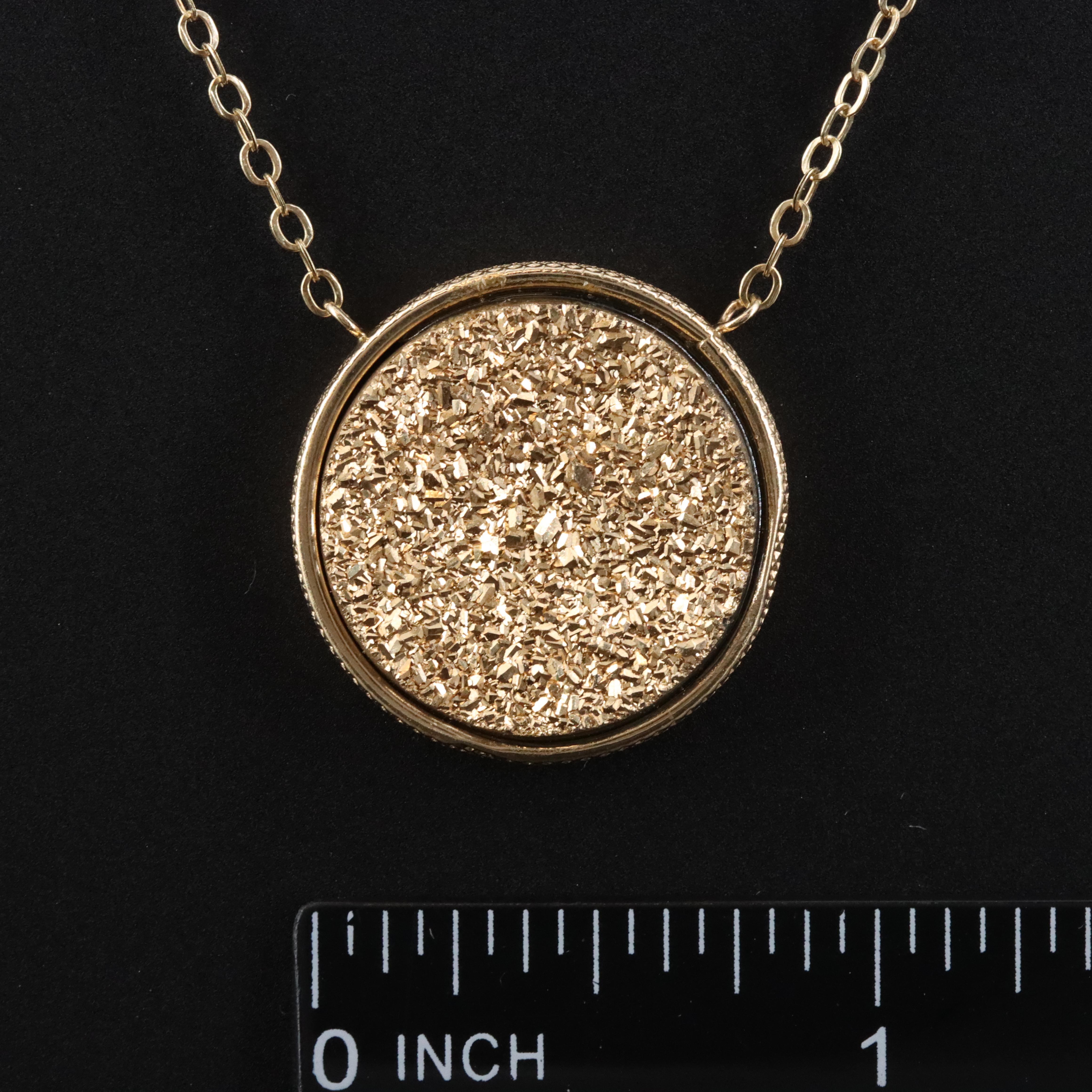 14K Druzy Disk Pendant Necklace