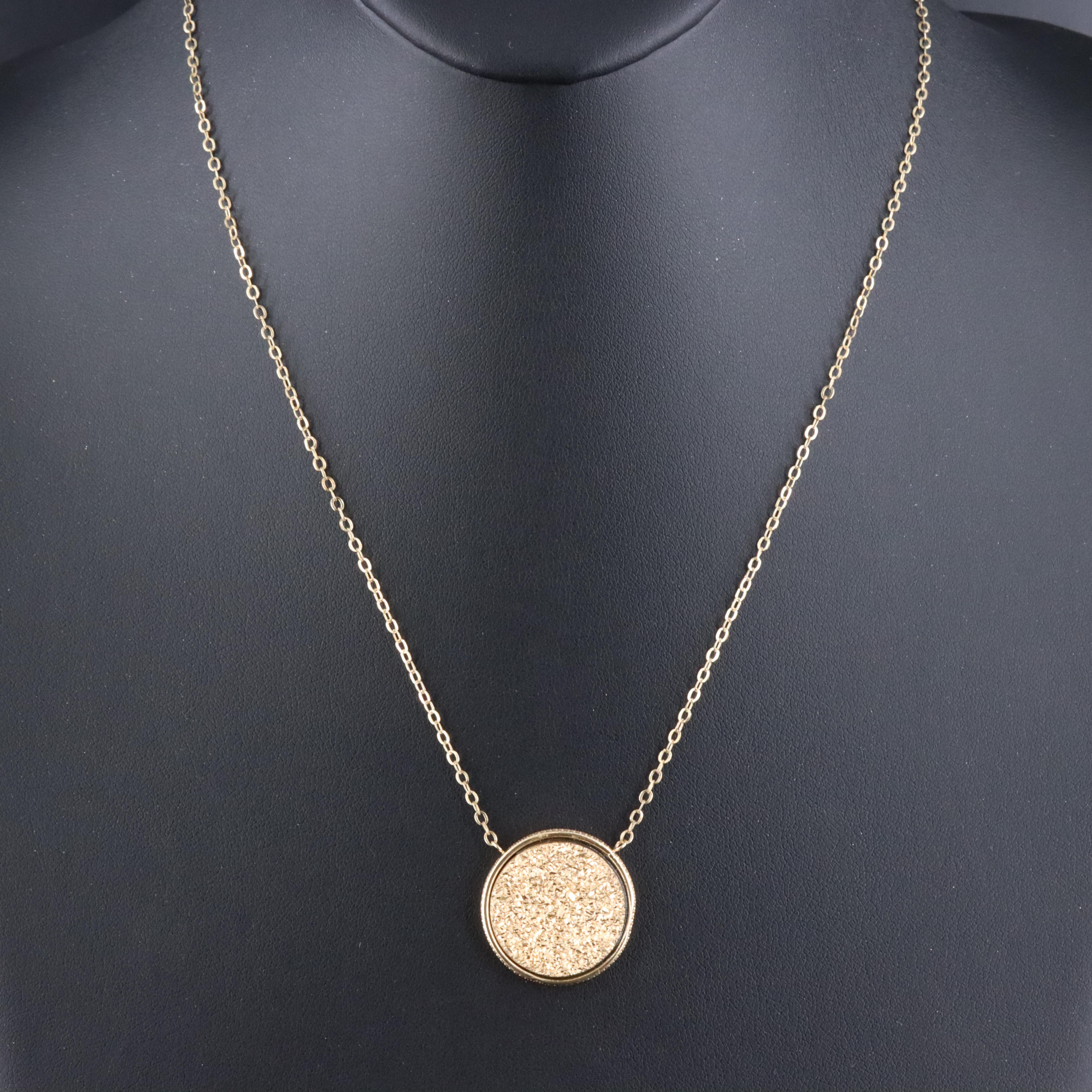 14K Druzy Disk Pendant Necklace