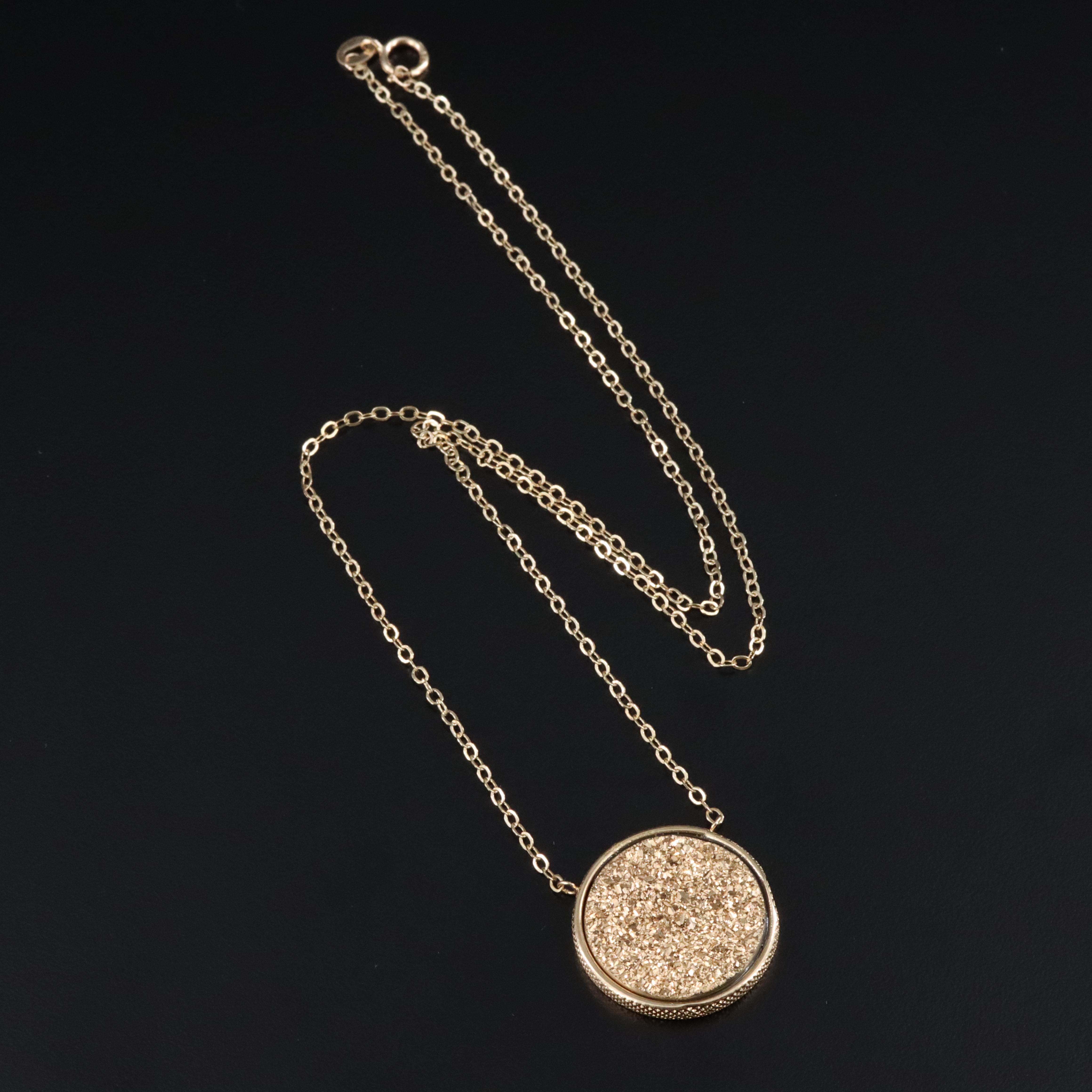 14K Druzy Disk Pendant Necklace
