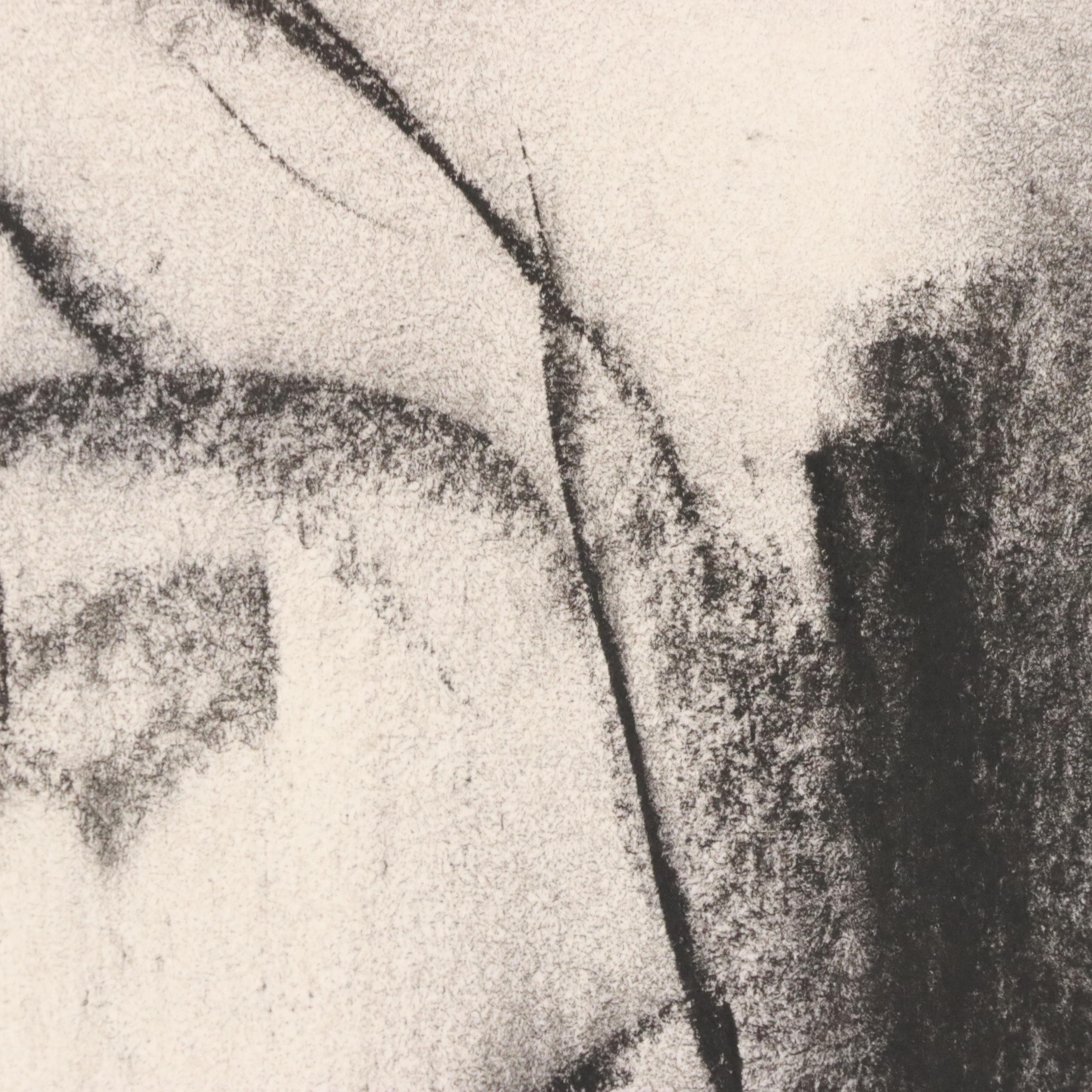 Jack Meanwell Gestural Portrait Charcoal Drawing, Late 20th Century