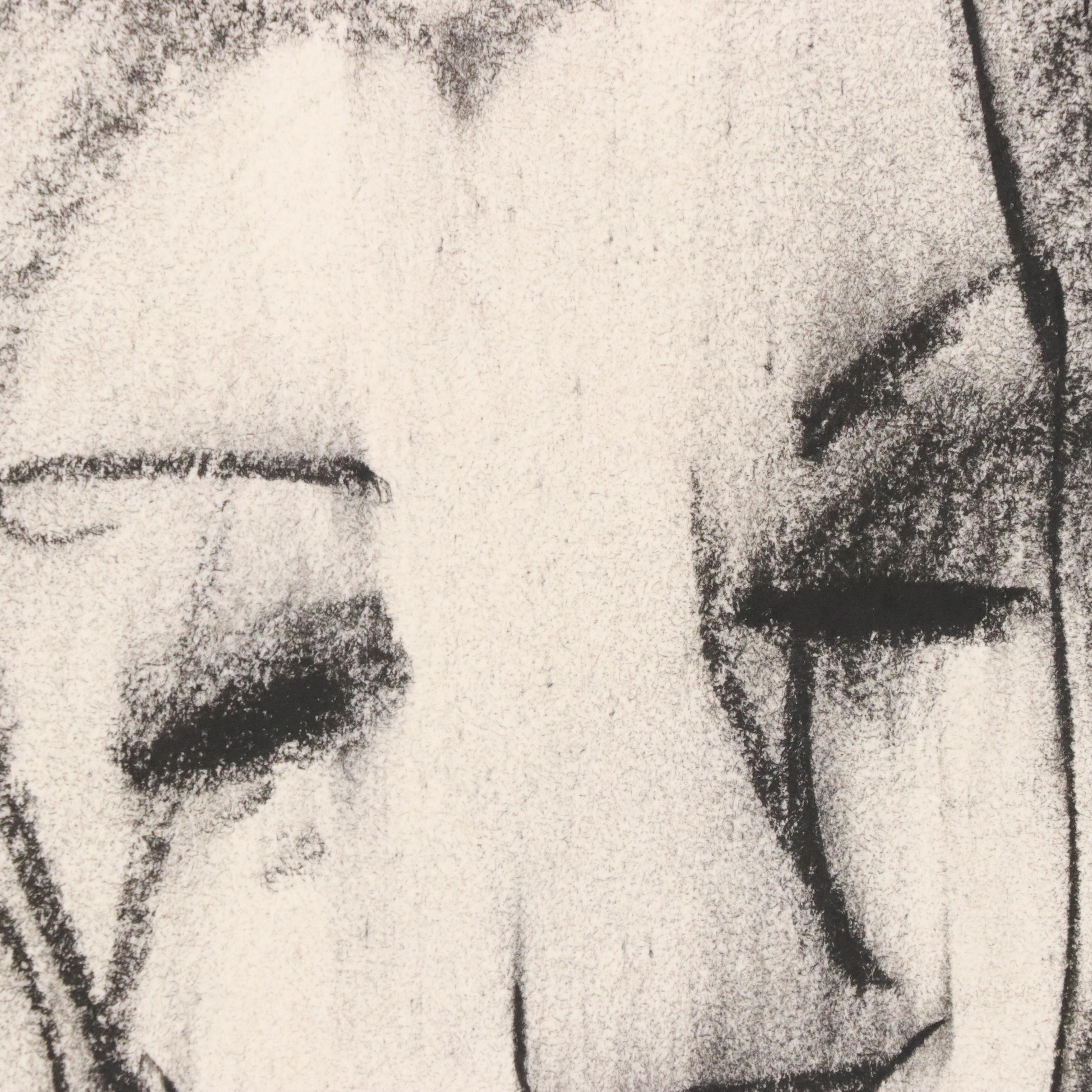 Jack Meanwell Gestural Portrait Charcoal Drawing, Late 20th Century