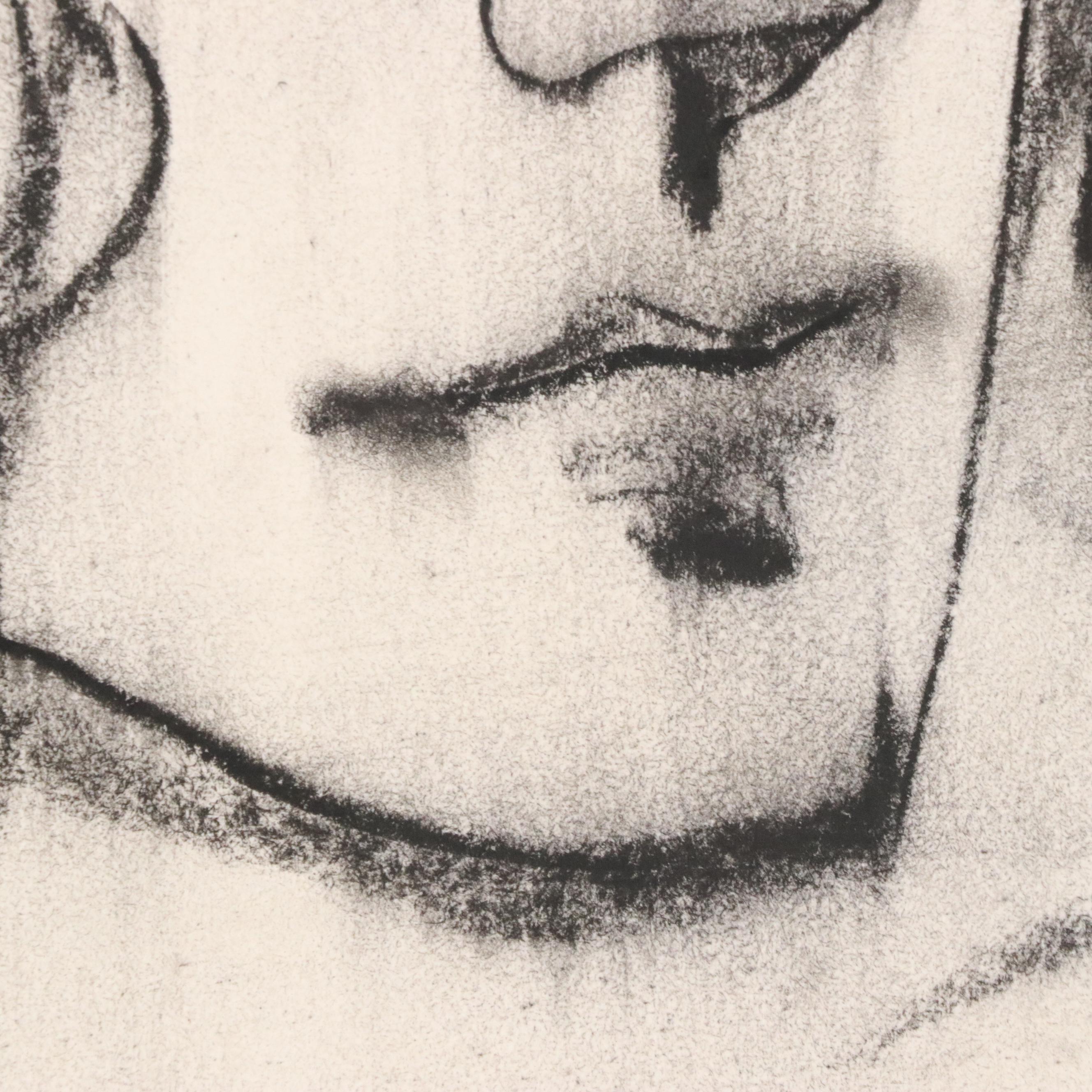 Jack Meanwell Gestural Portrait Charcoal Drawing, Late 20th Century