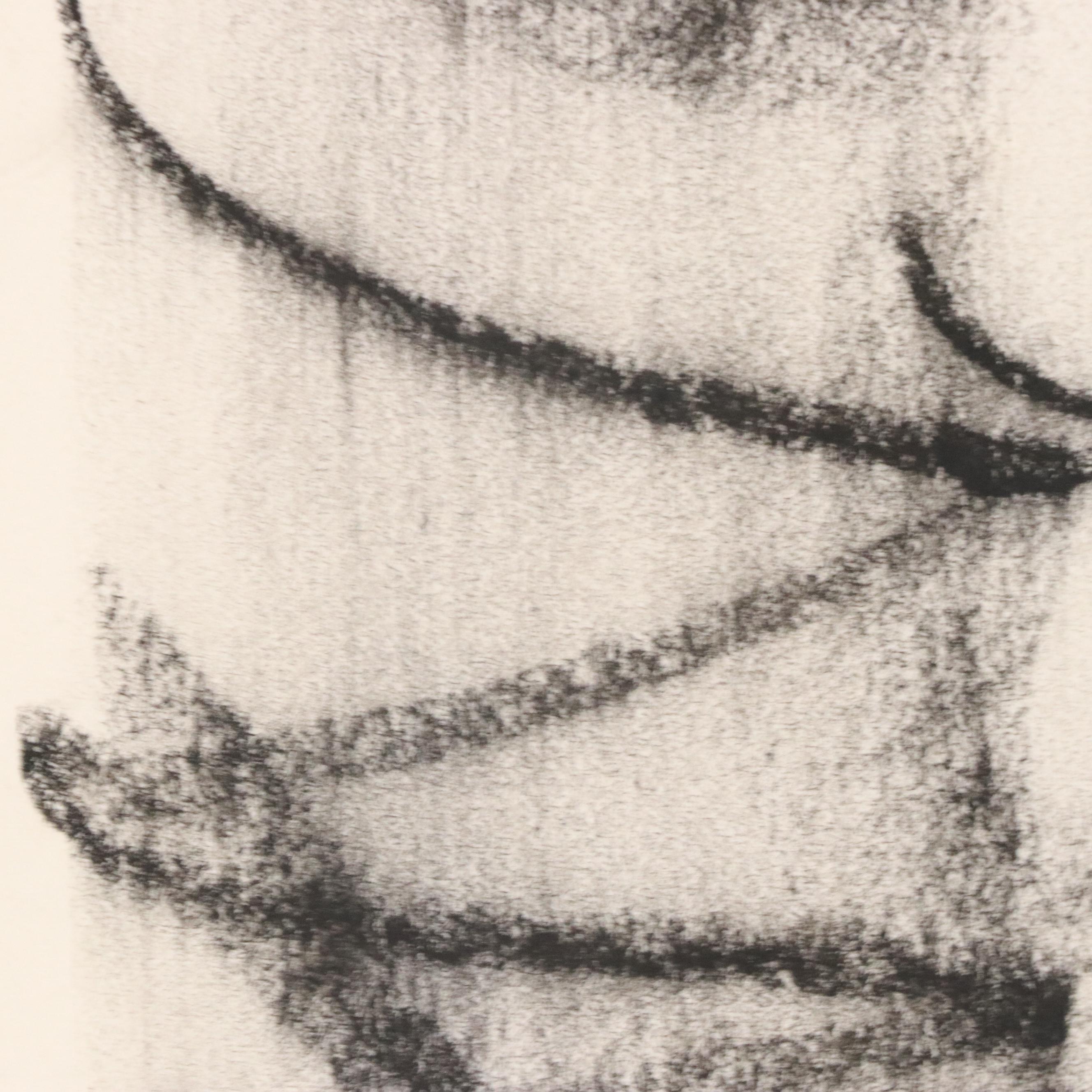 Jack Meanwell Gestural Portrait Charcoal Drawing, Late 20th Century