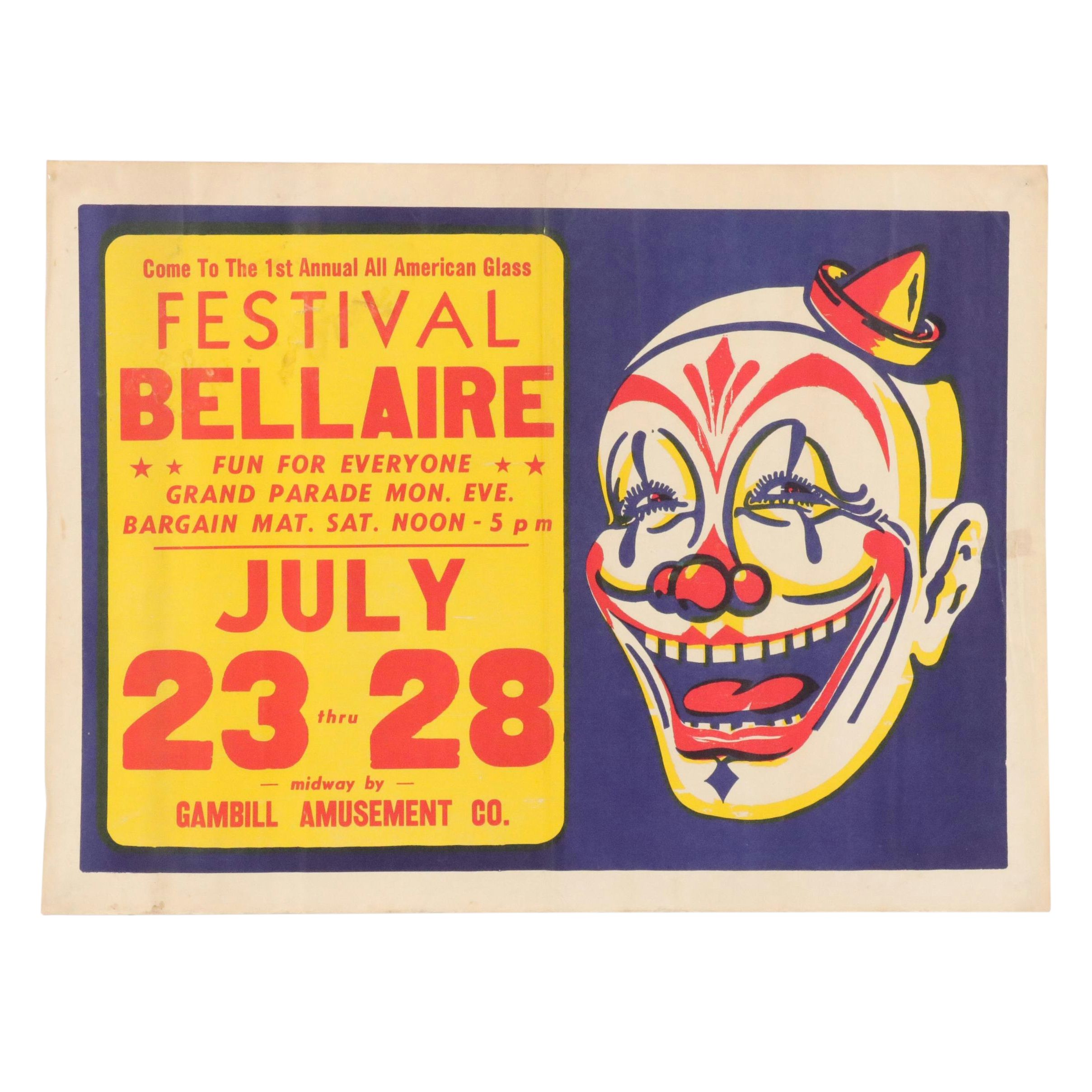 Lithograph Poster for the 1st Annual All American Glass Festival, Bellaire, 1973