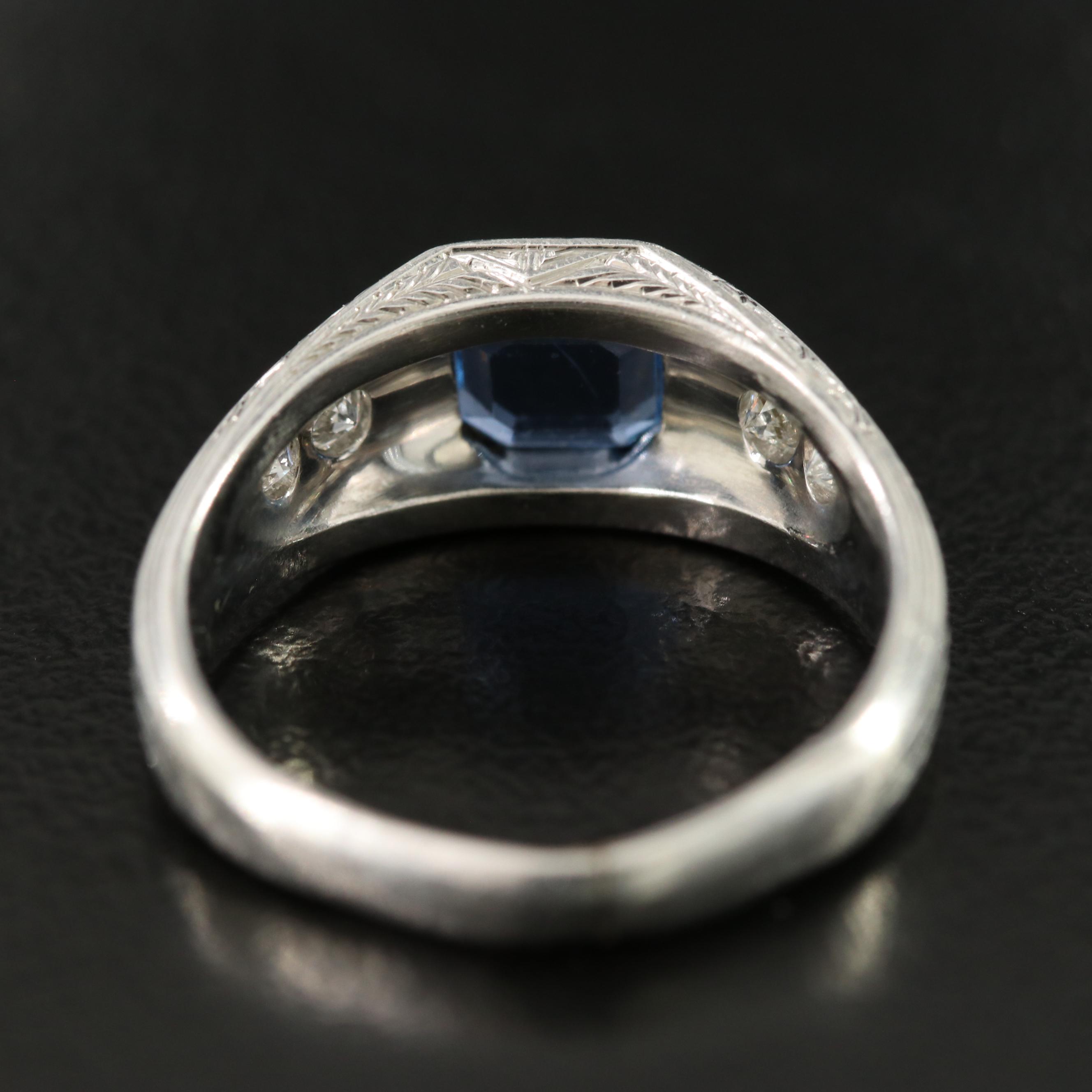 Art Deco Platinum Sapphire and Diamond Ring with Antique Tiffany and Co. Box