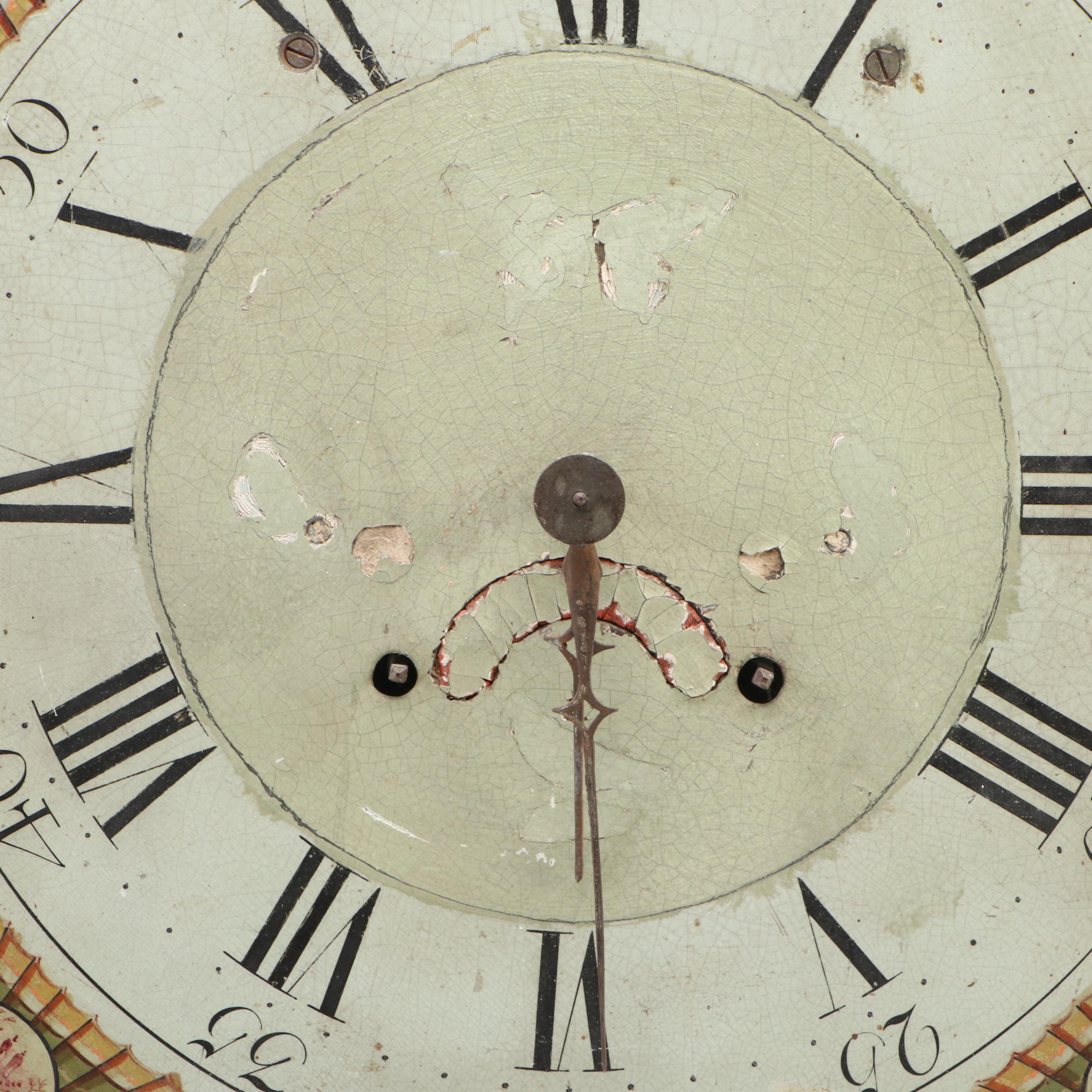 English Hand-Painted Wooden Grandfather Clock Dial, Antique