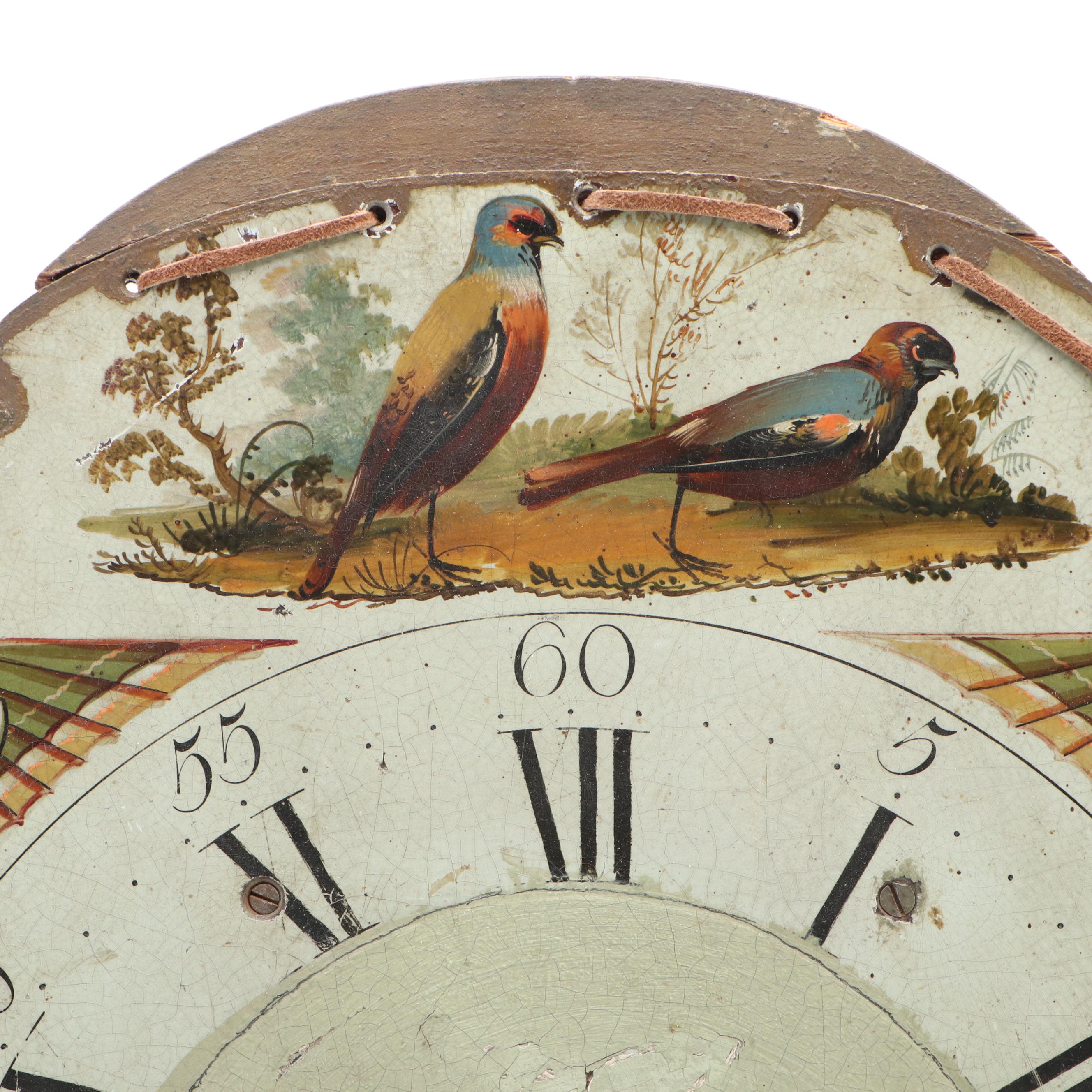 English Hand-Painted Wooden Grandfather Clock Dial, Antique