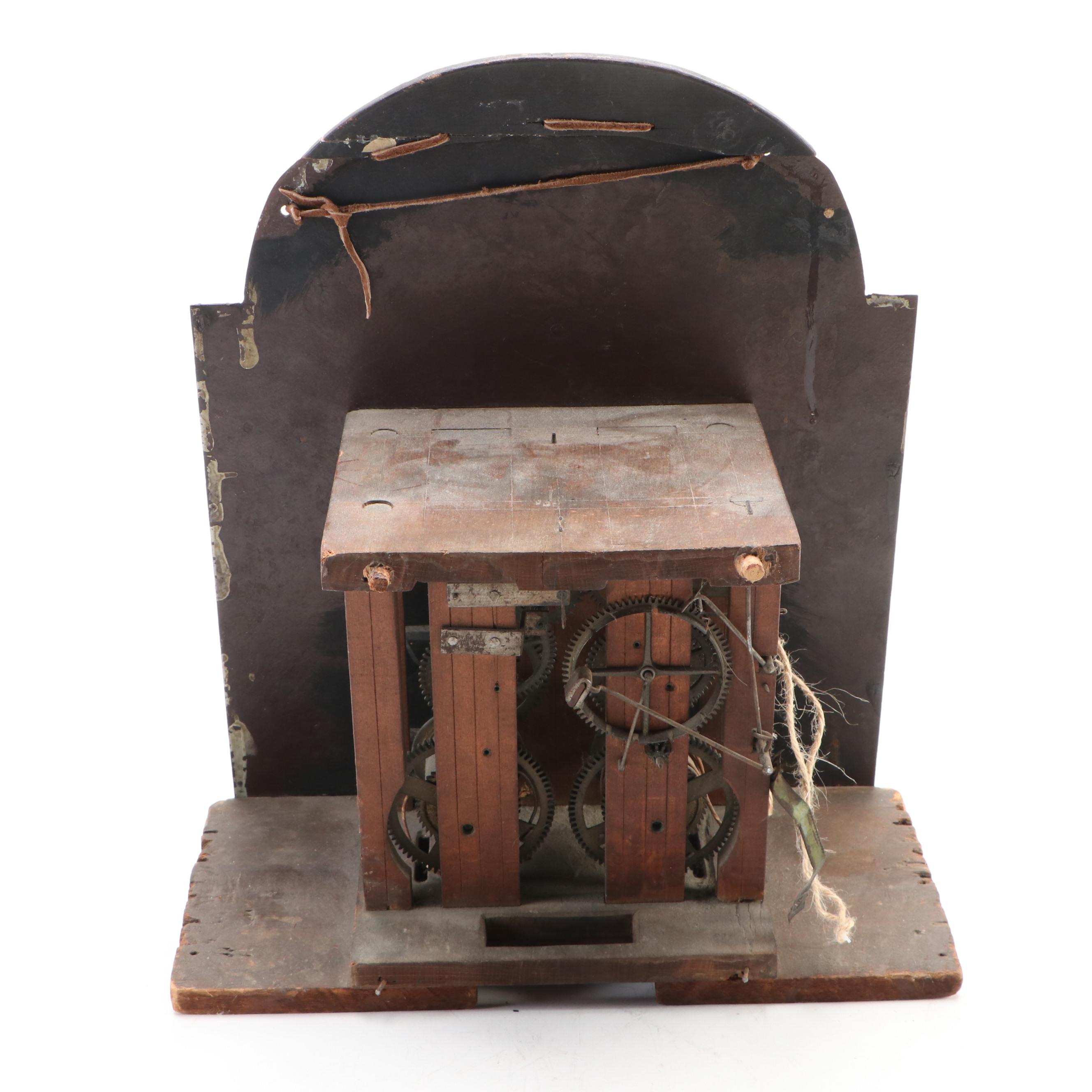 English Hand-Painted Wooden Grandfather Clock Dial, Antique