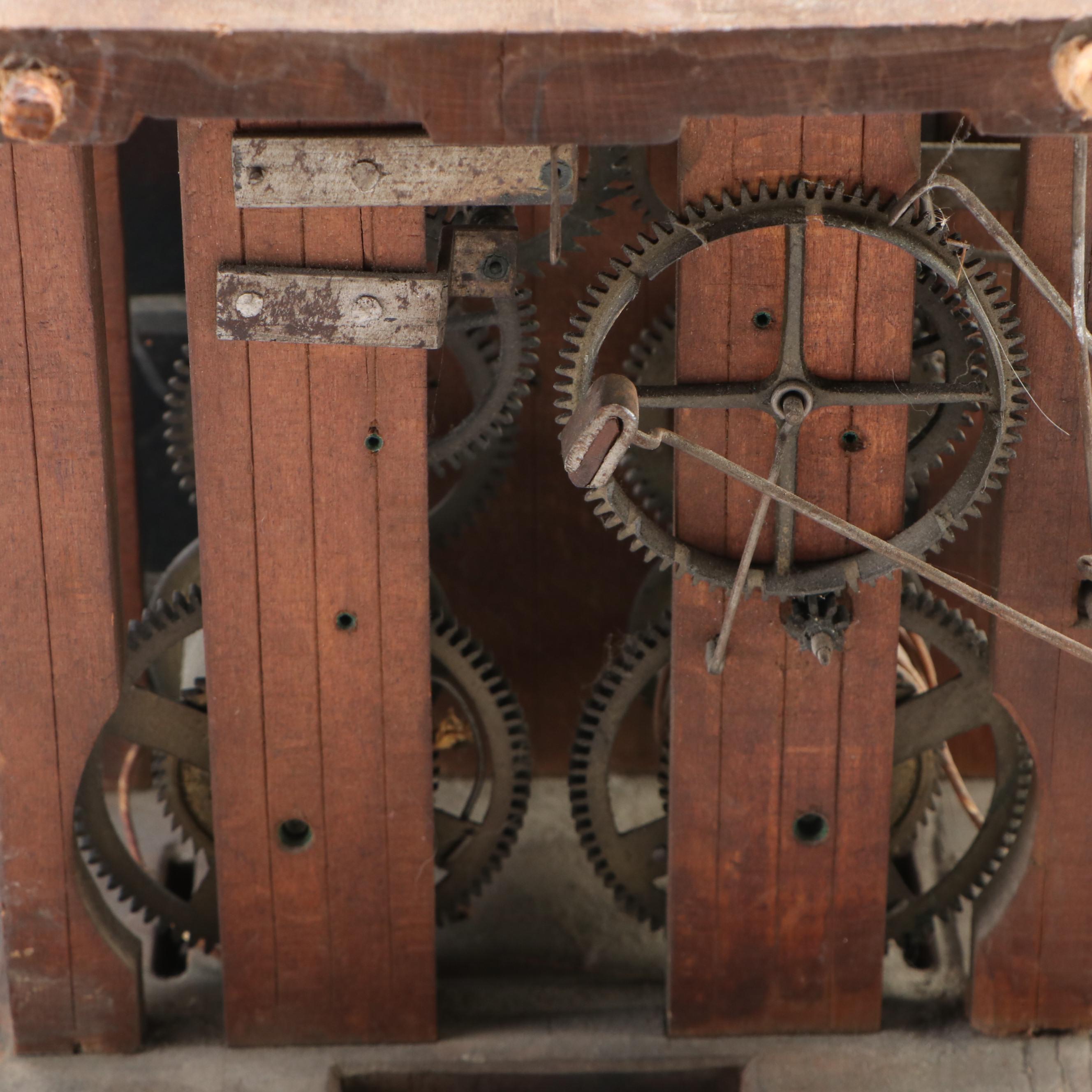 English Hand-Painted Wooden Grandfather Clock Dial, Antique