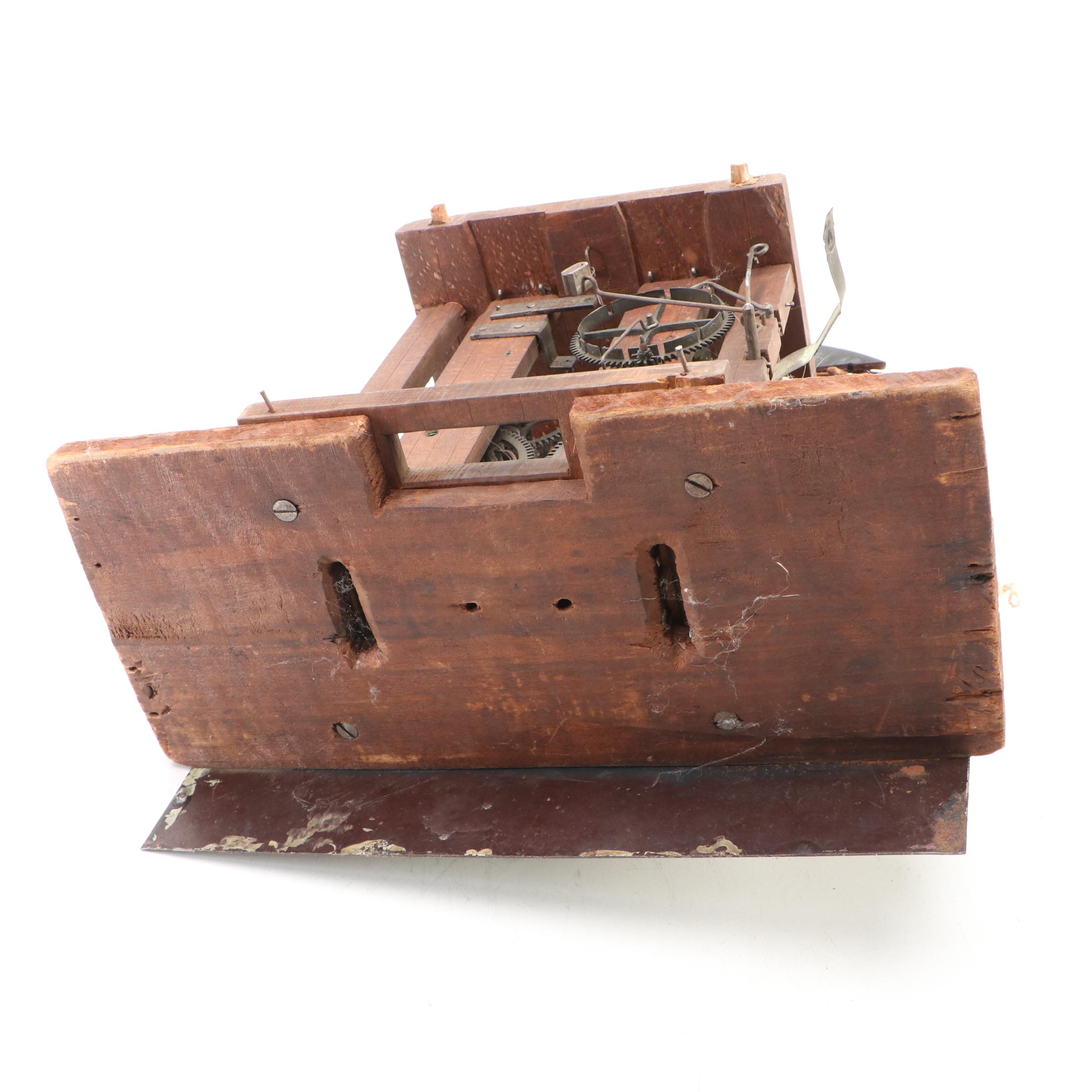 English Hand-Painted Wooden Grandfather Clock Dial, Antique