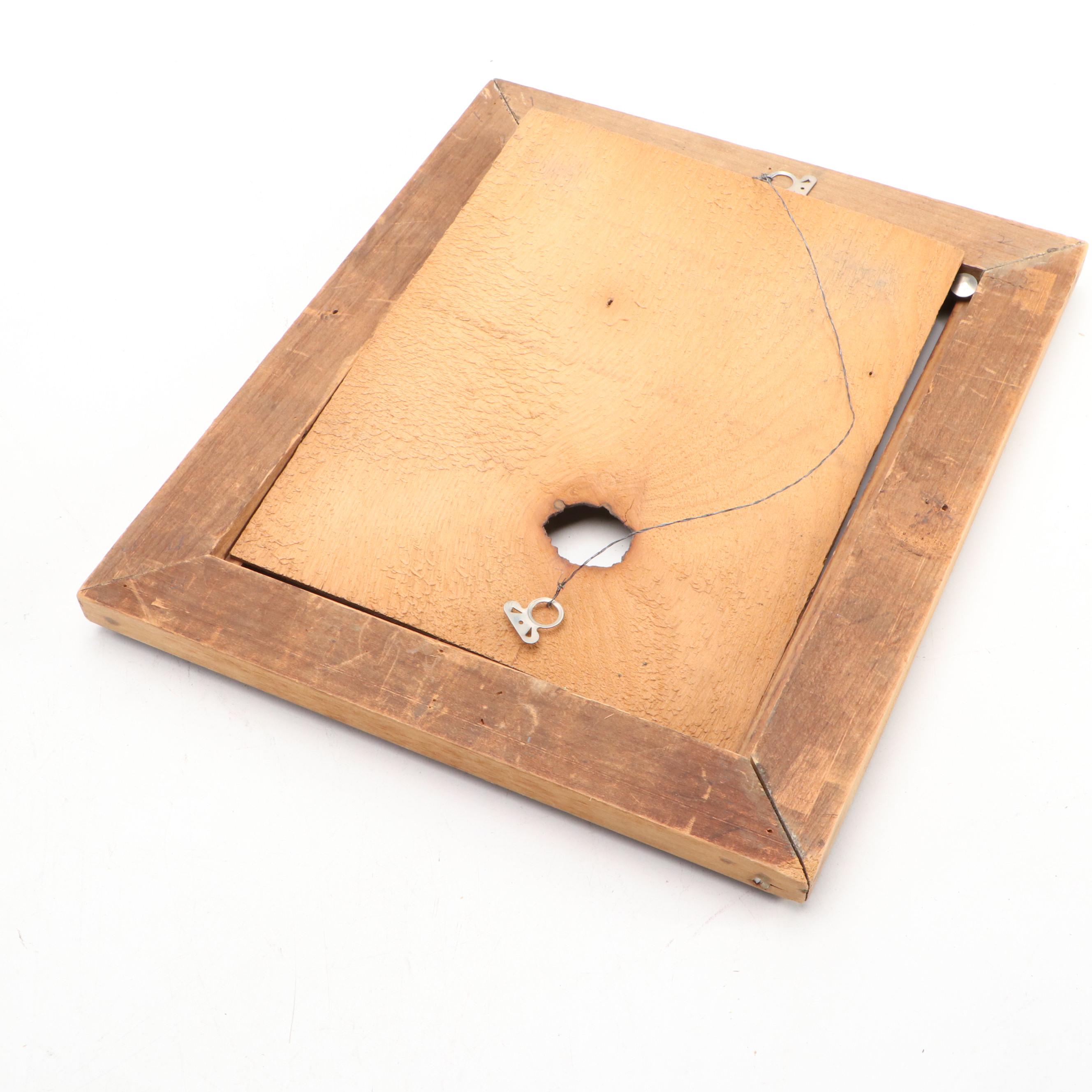 Painted Wooden Stave Bucket with Carved Wood Frame and Other Décor