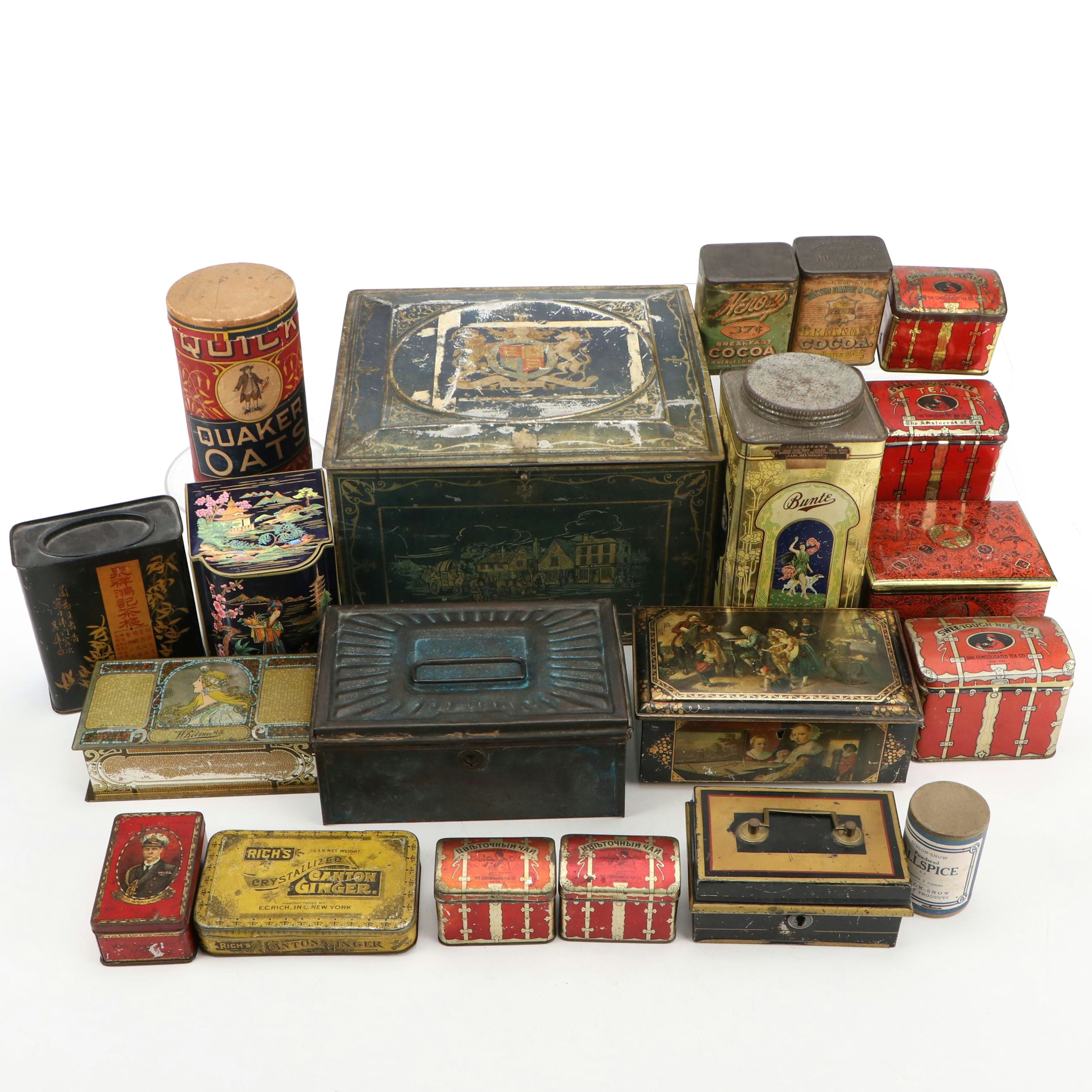 Crosse and Blackwell Biscuit, Bunte Candy, Vanity and Other Tin Boxes