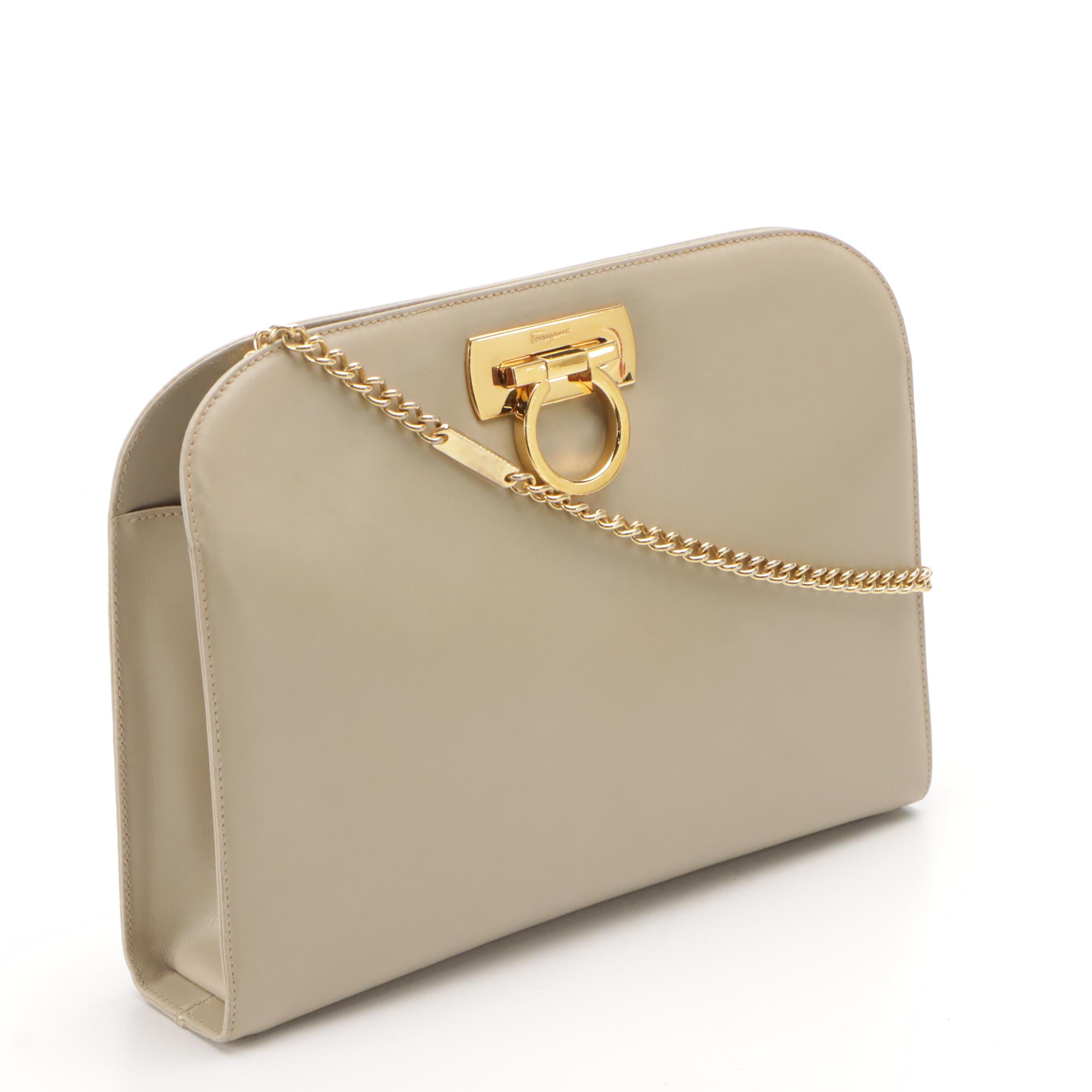 Salvatore Ferragamo Leather Gancini Clasp Crossbody with Chain-Link Strap