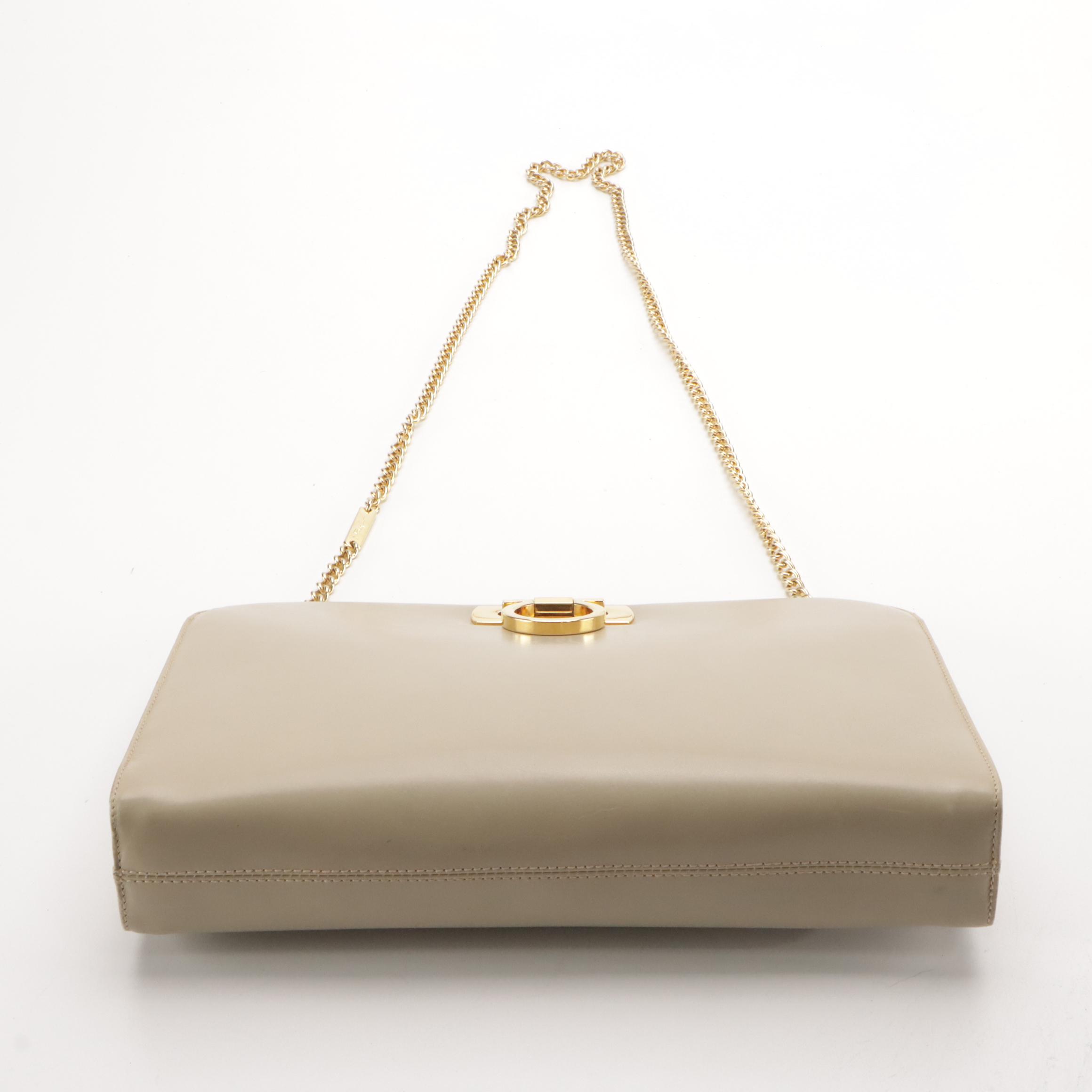 Salvatore Ferragamo Leather Gancini Clasp Crossbody with Chain-Link Strap