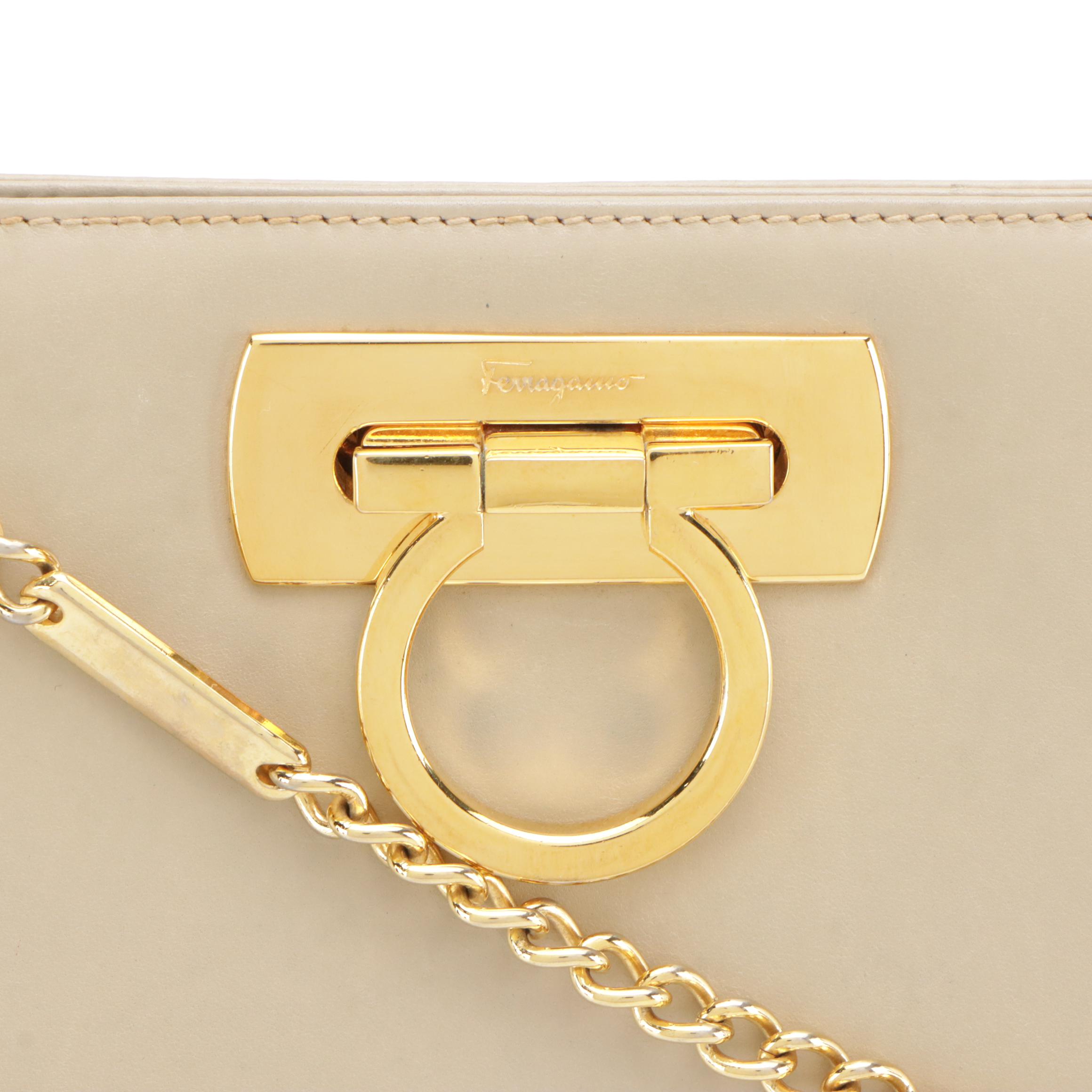 Salvatore Ferragamo Leather Gancini Clasp Crossbody with Chain-Link Strap