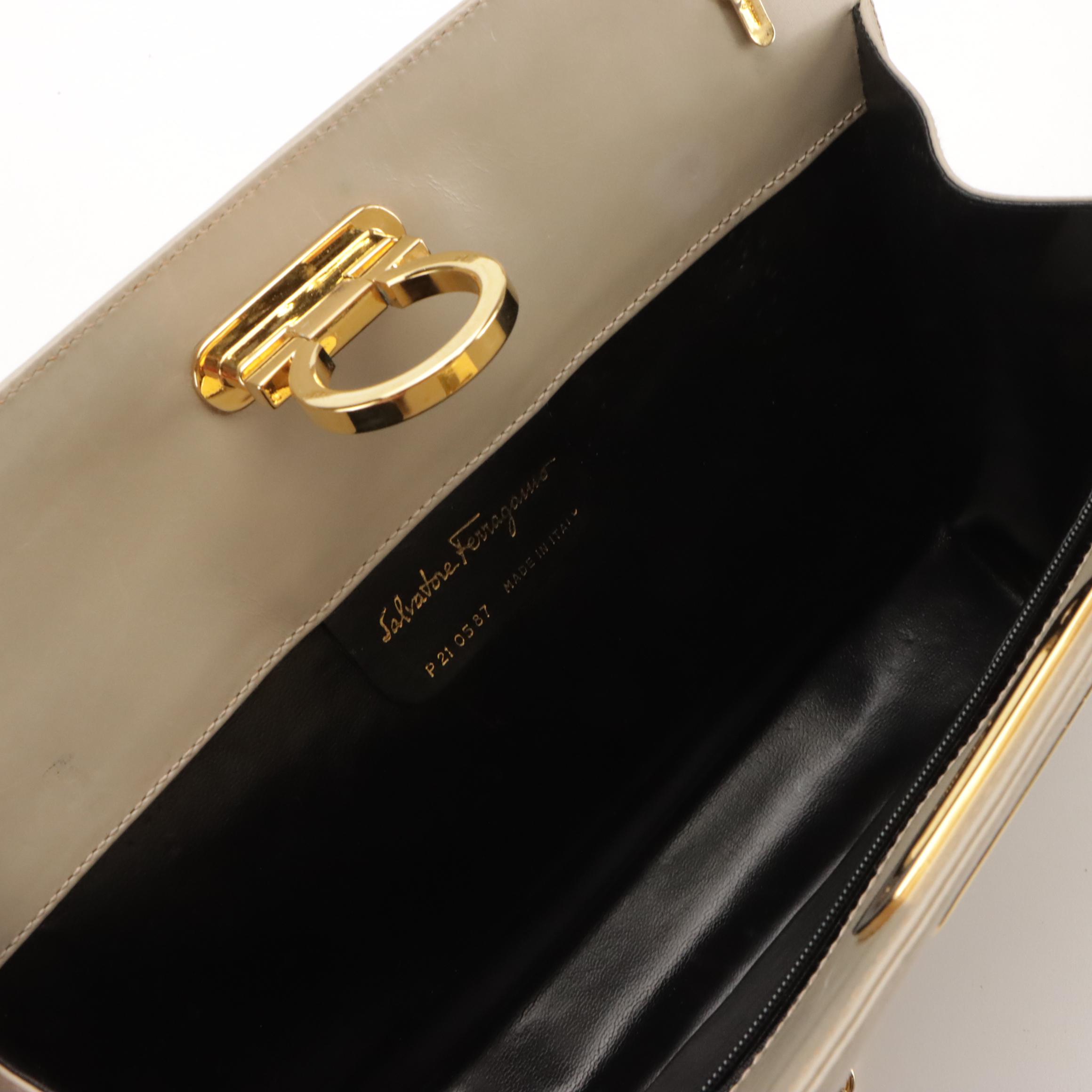 Salvatore Ferragamo Leather Gancini Clasp Crossbody with Chain-Link Strap