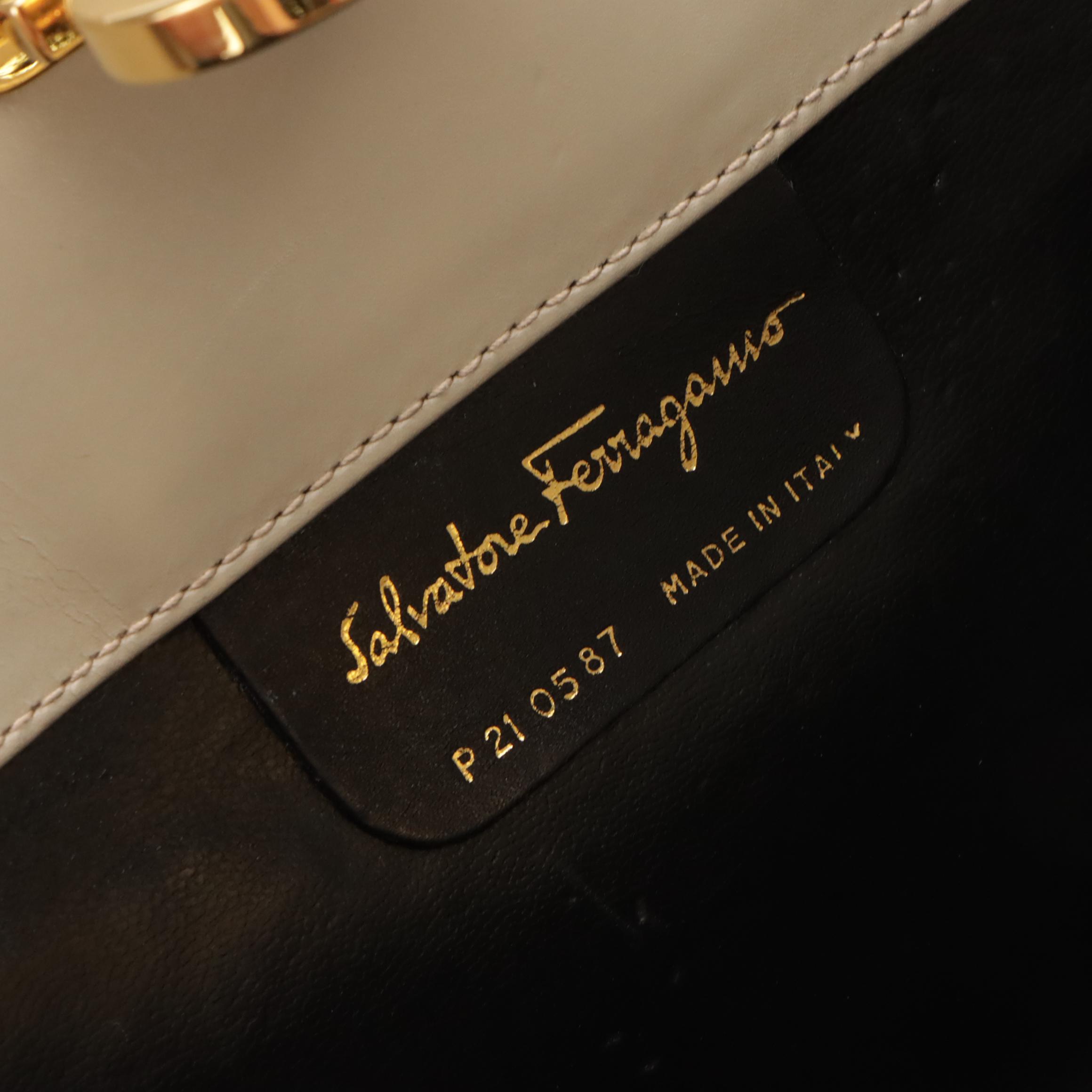 Salvatore Ferragamo Leather Gancini Clasp Crossbody with Chain-Link Strap