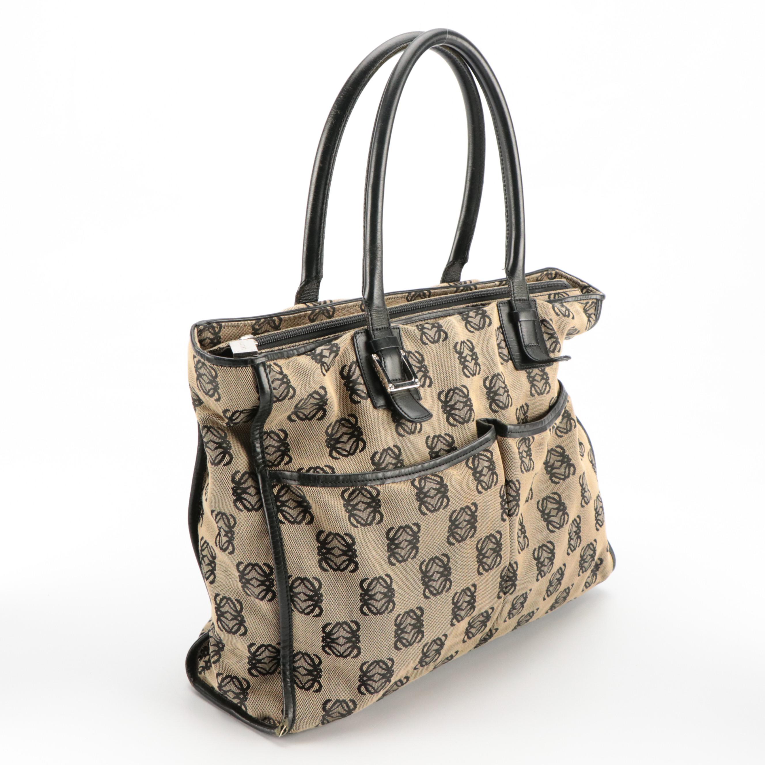 Loewe Double Front Pocket Shoulder Bag in Anagram Canvas and Leather Trim