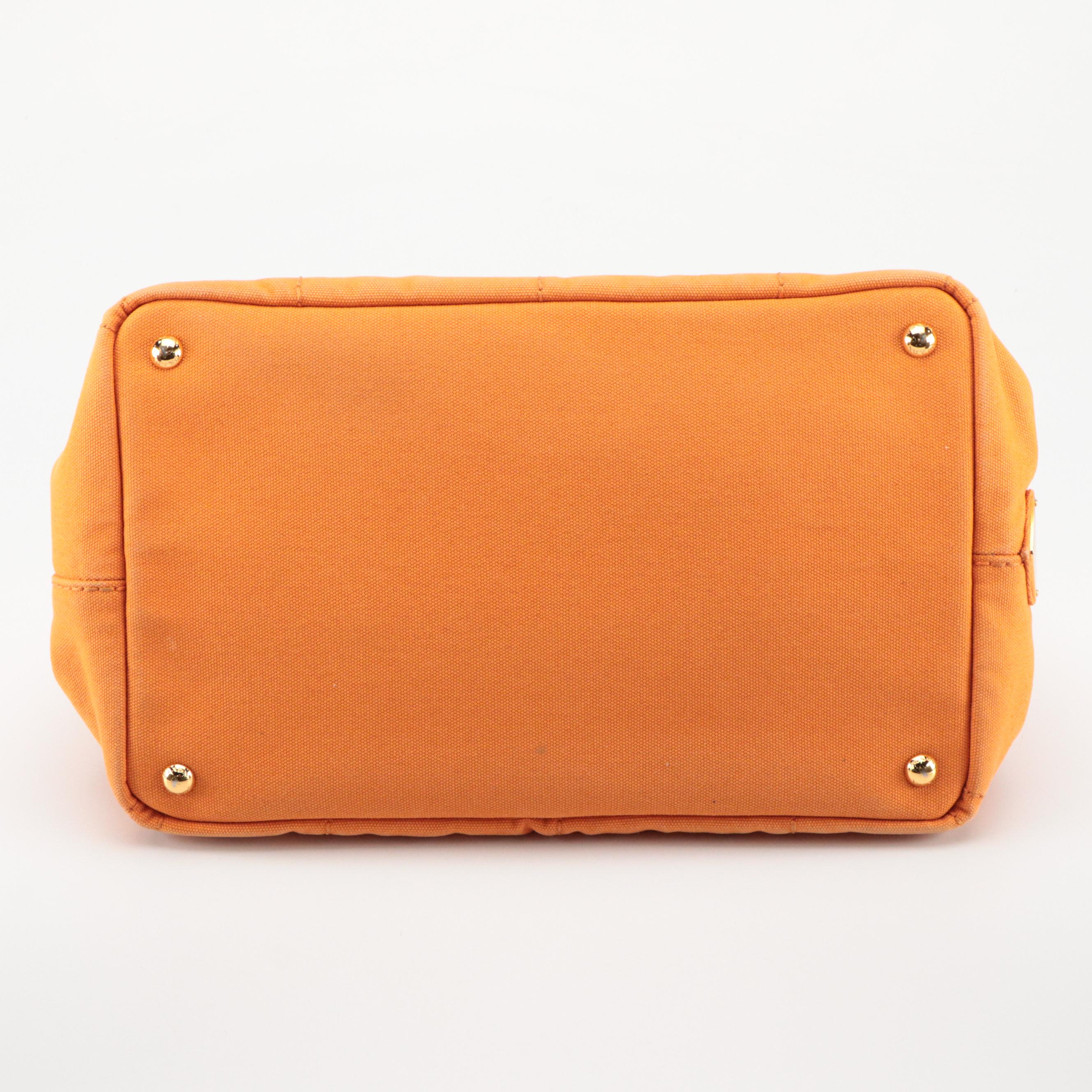 Prada Bright Orange Canapa Canvas Tote Bag