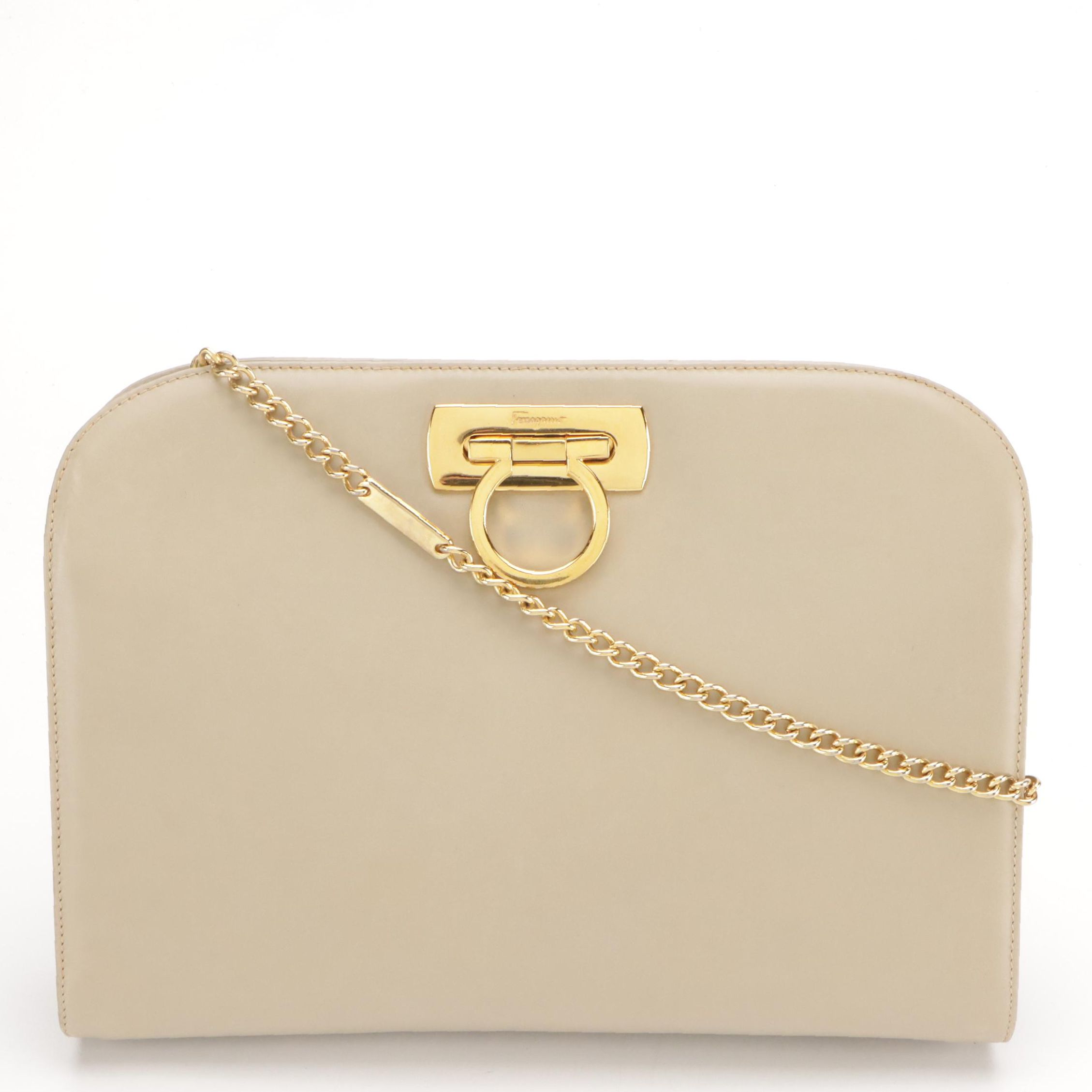 Salvatore Ferragamo Leather Gancini Clasp Crossbody with Chain-Link Strap