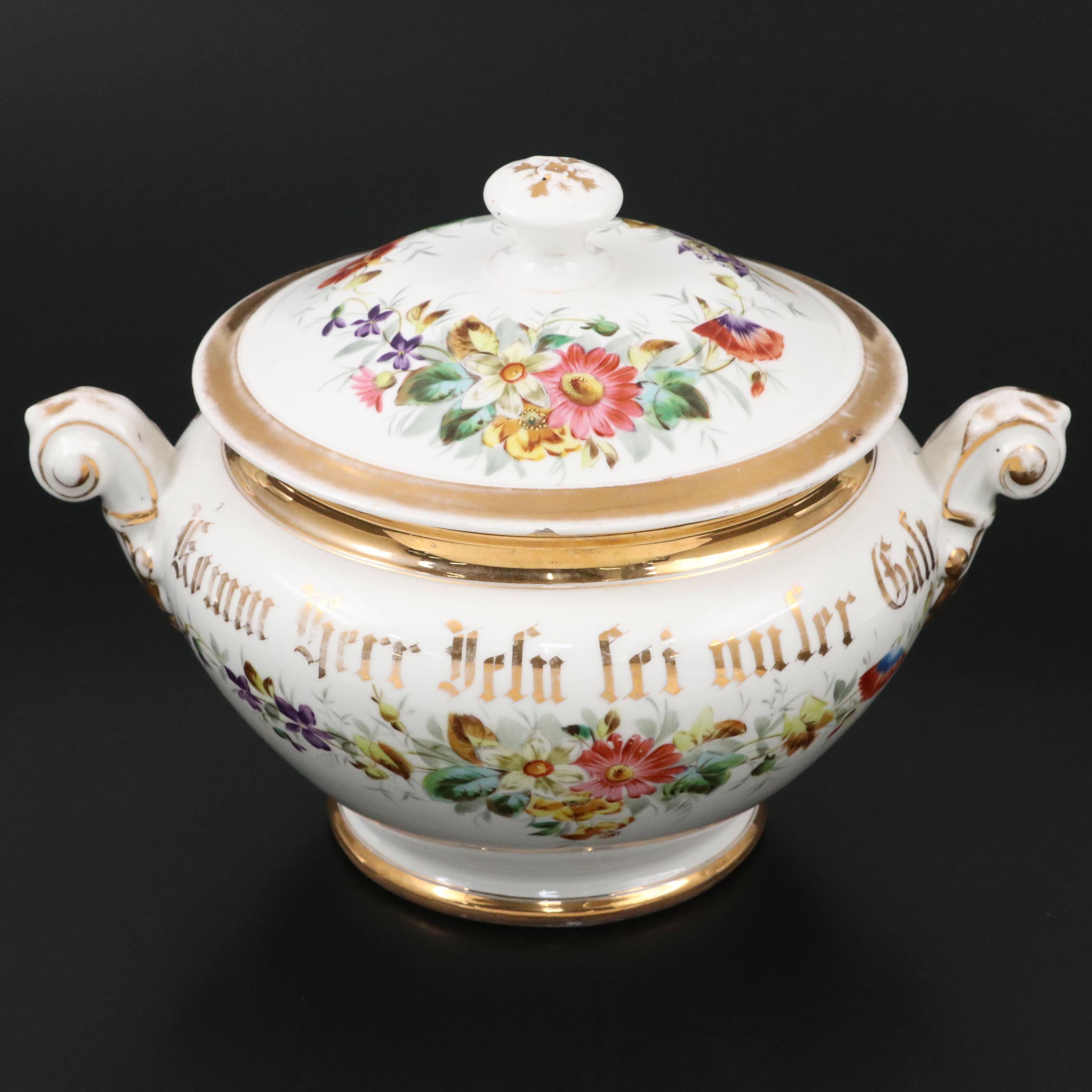 Carl Tielsch Hand-Painted Porcelain Motto Tureen