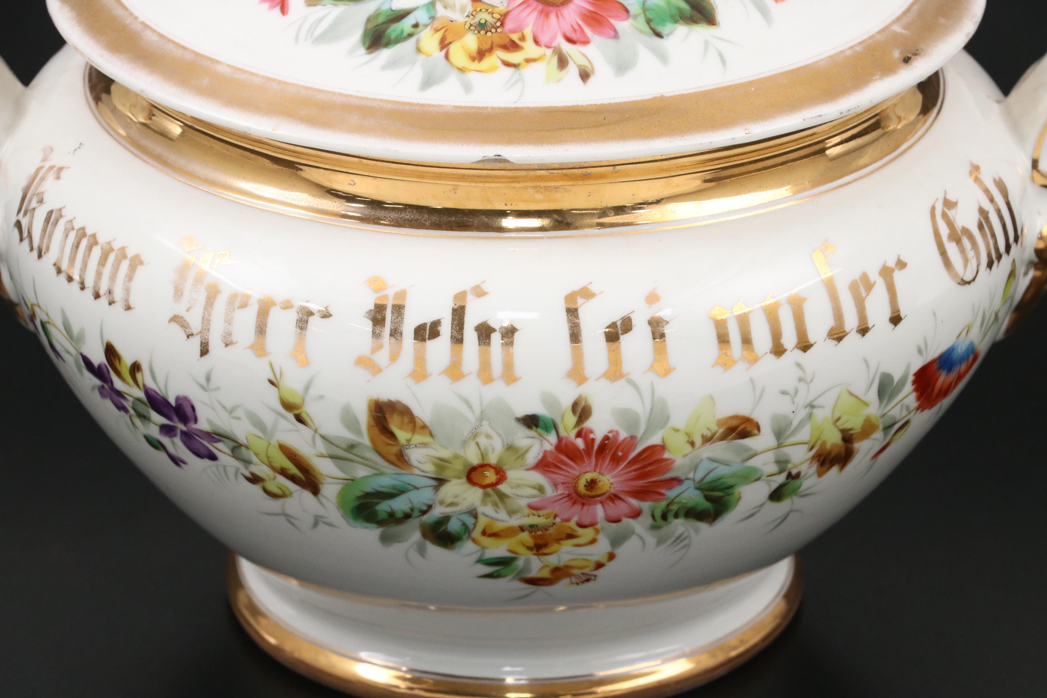 Carl Tielsch Hand-Painted Porcelain Motto Tureen