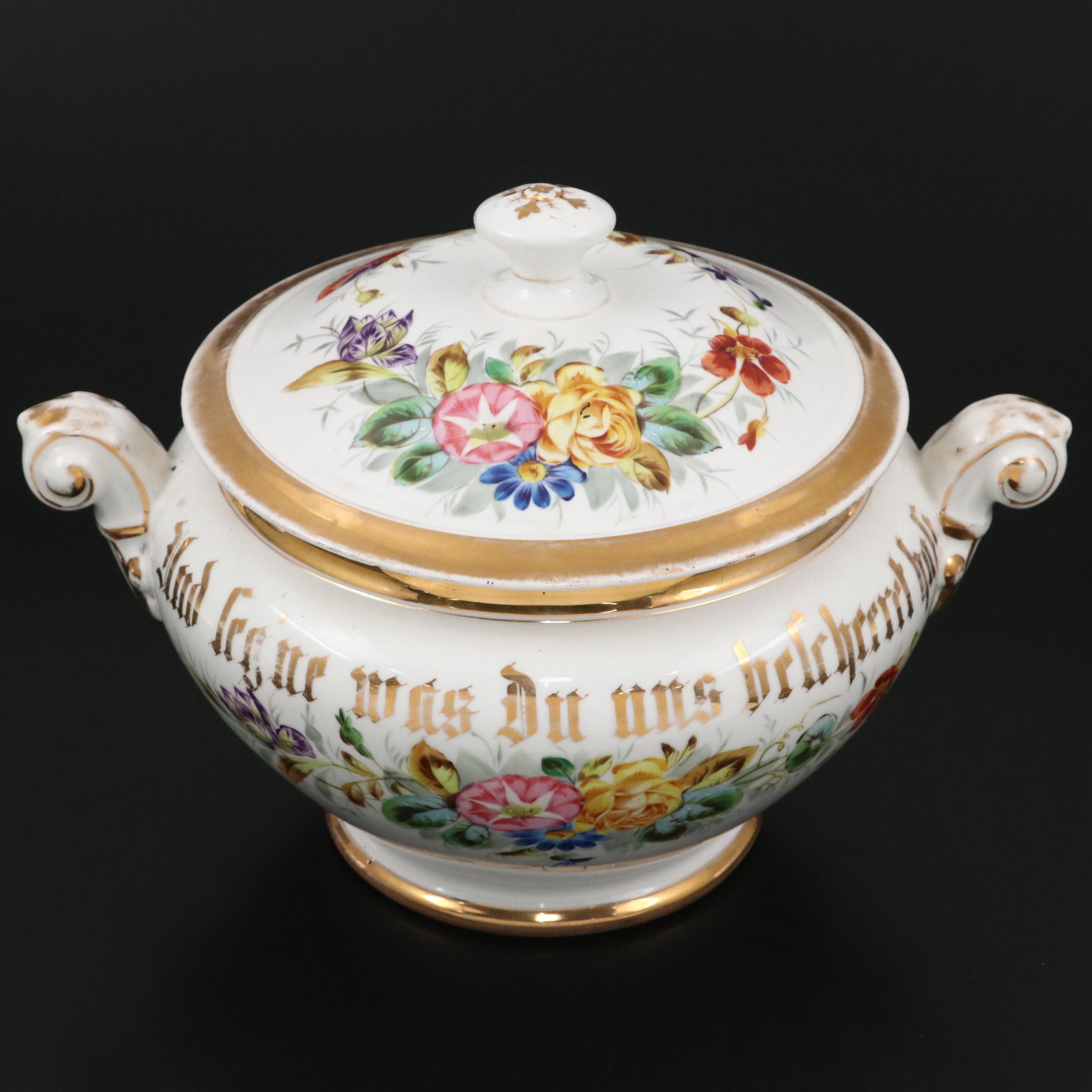 Carl Tielsch Hand-Painted Porcelain Motto Tureen