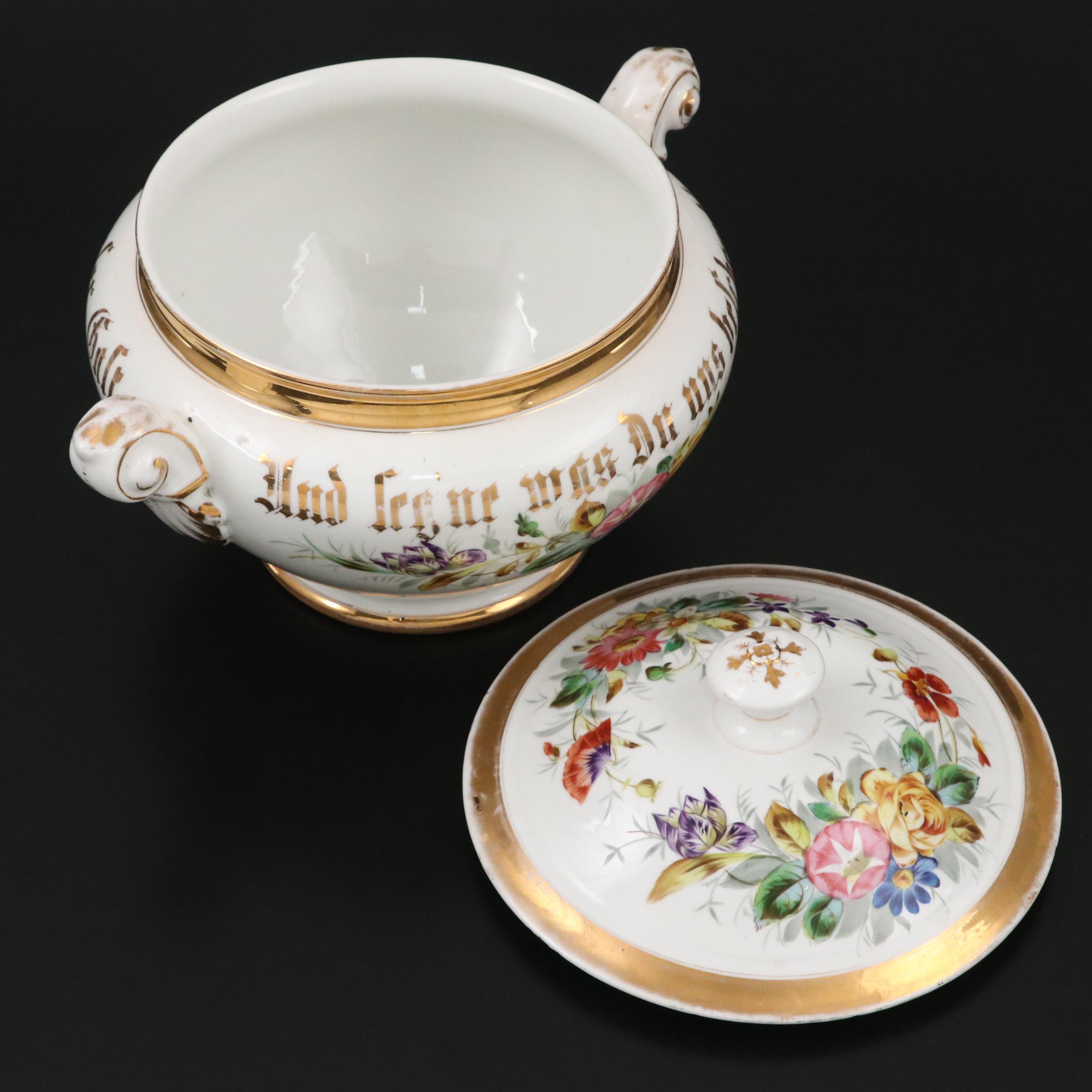 Carl Tielsch Hand-Painted Porcelain Motto Tureen