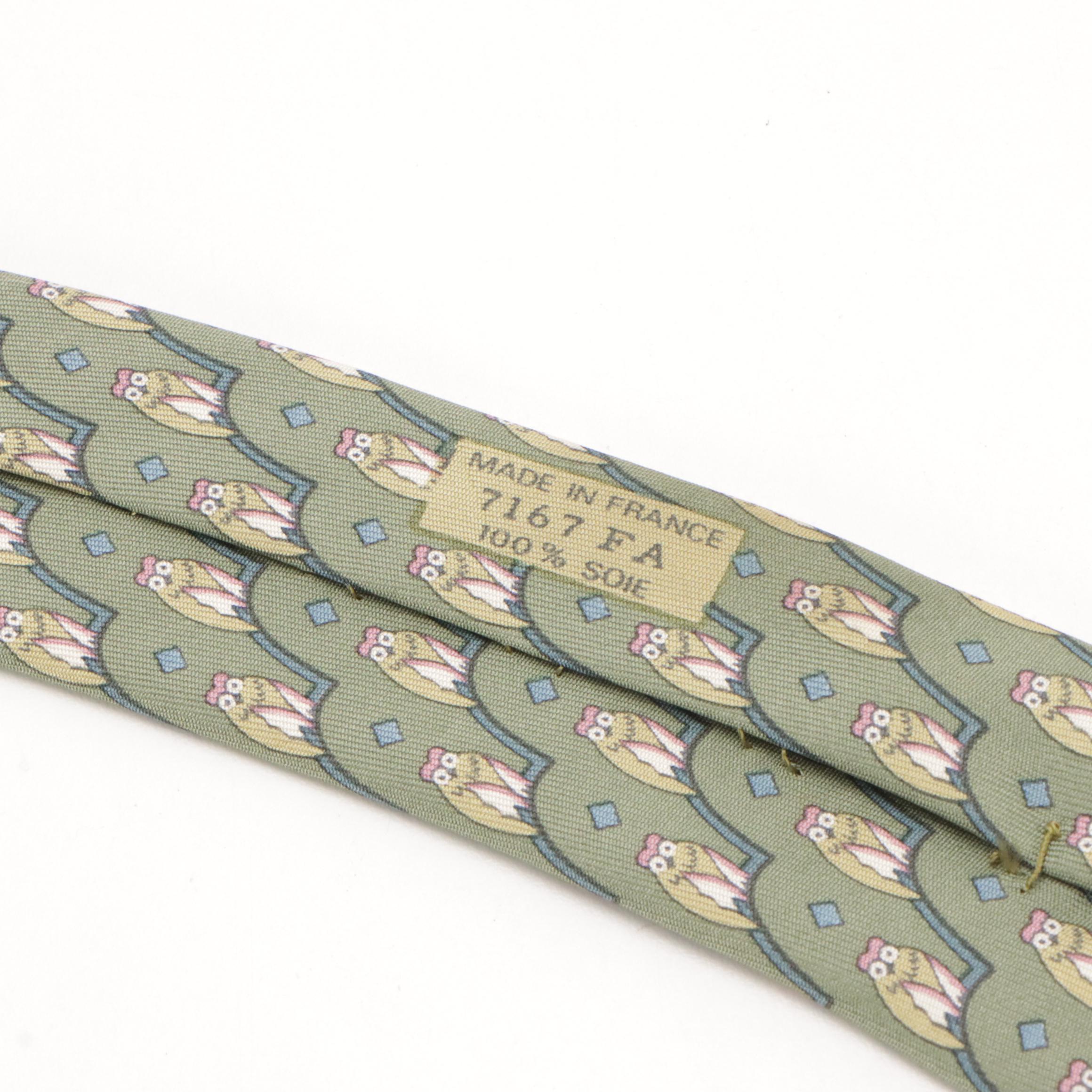 Hermès Owl Print Silk Twill Hand-Stitched Necktie