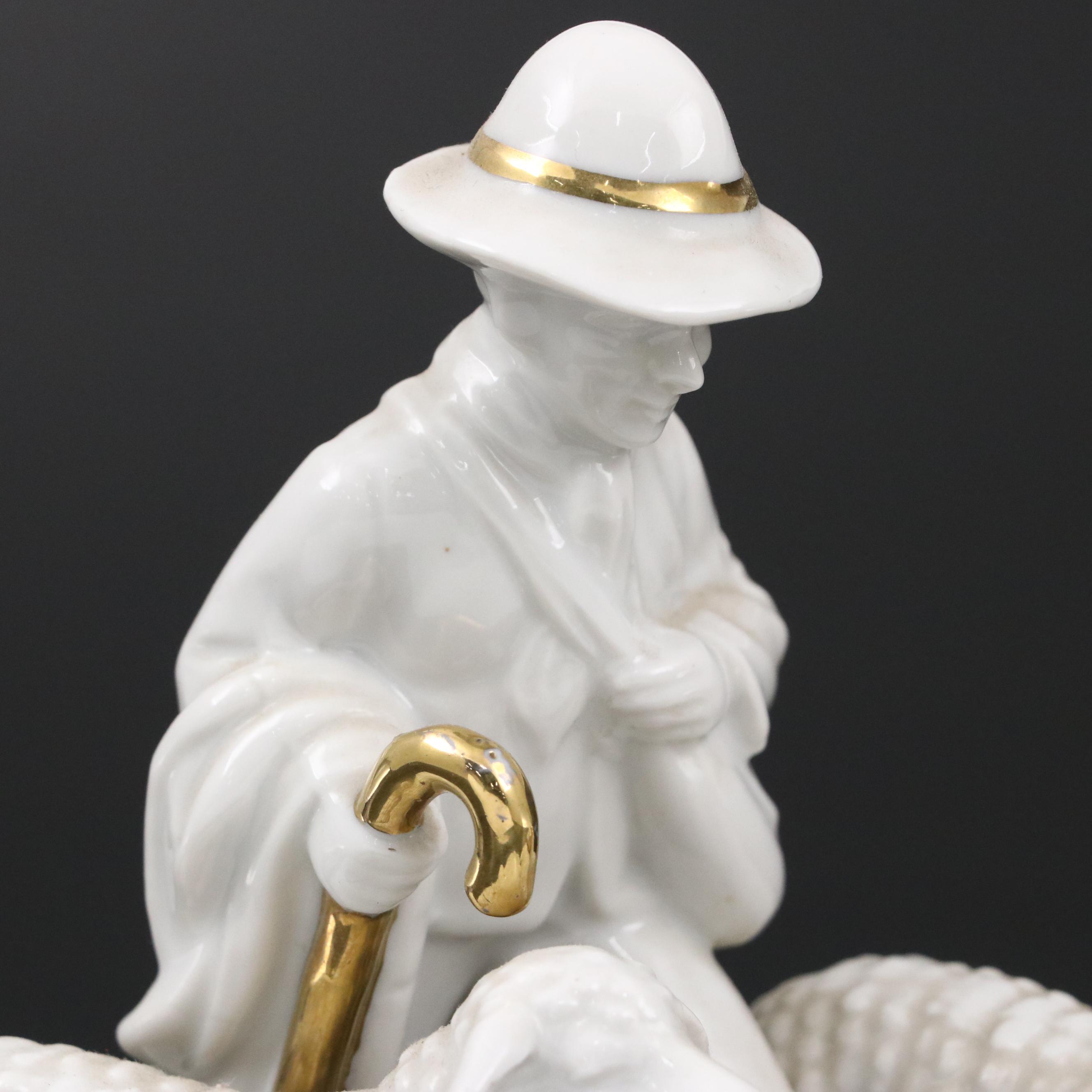 German Gerold Porcelain Shepherd with Flock Music Box