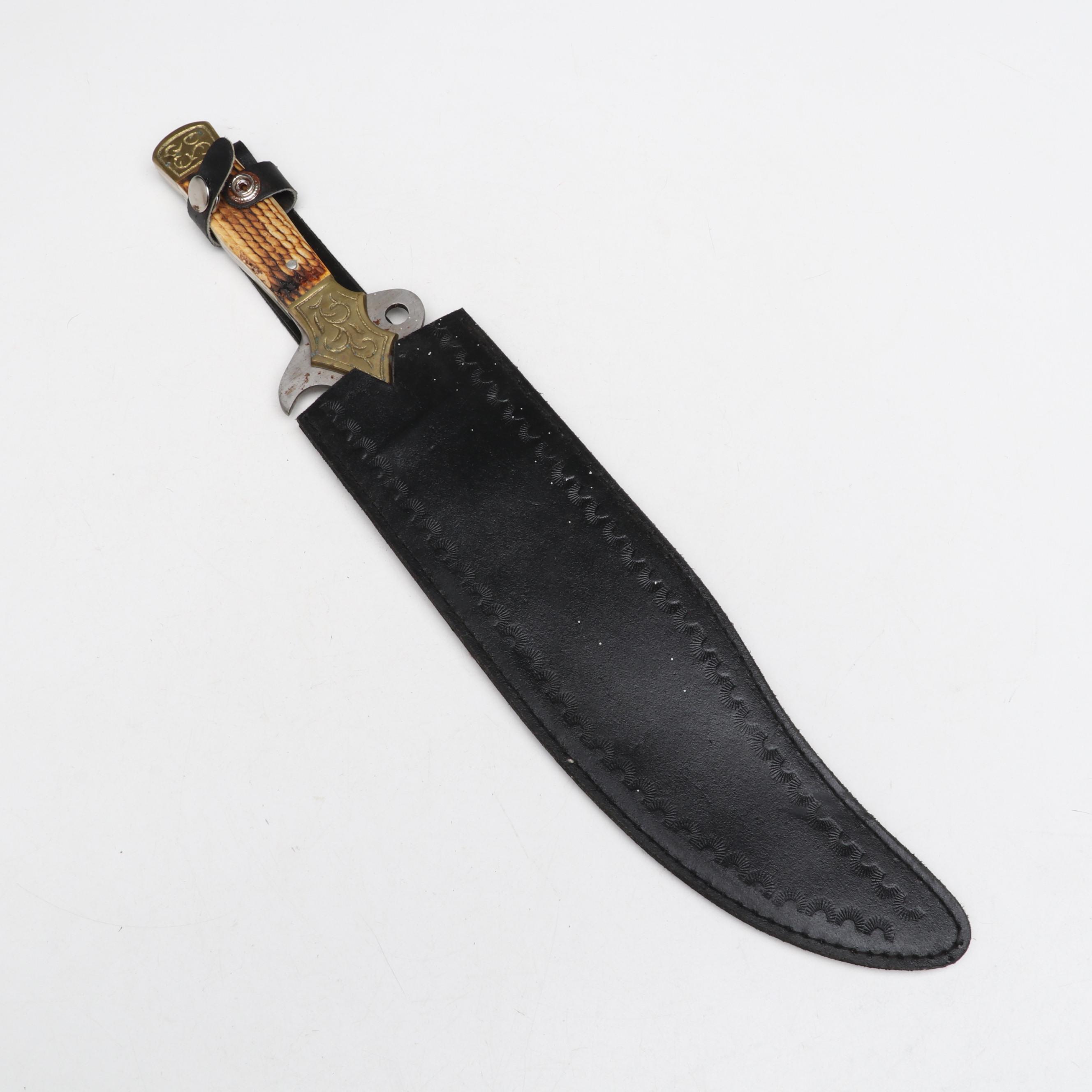 Chipaway Cutlery Metal Handled Bowie Knife with Leather Case