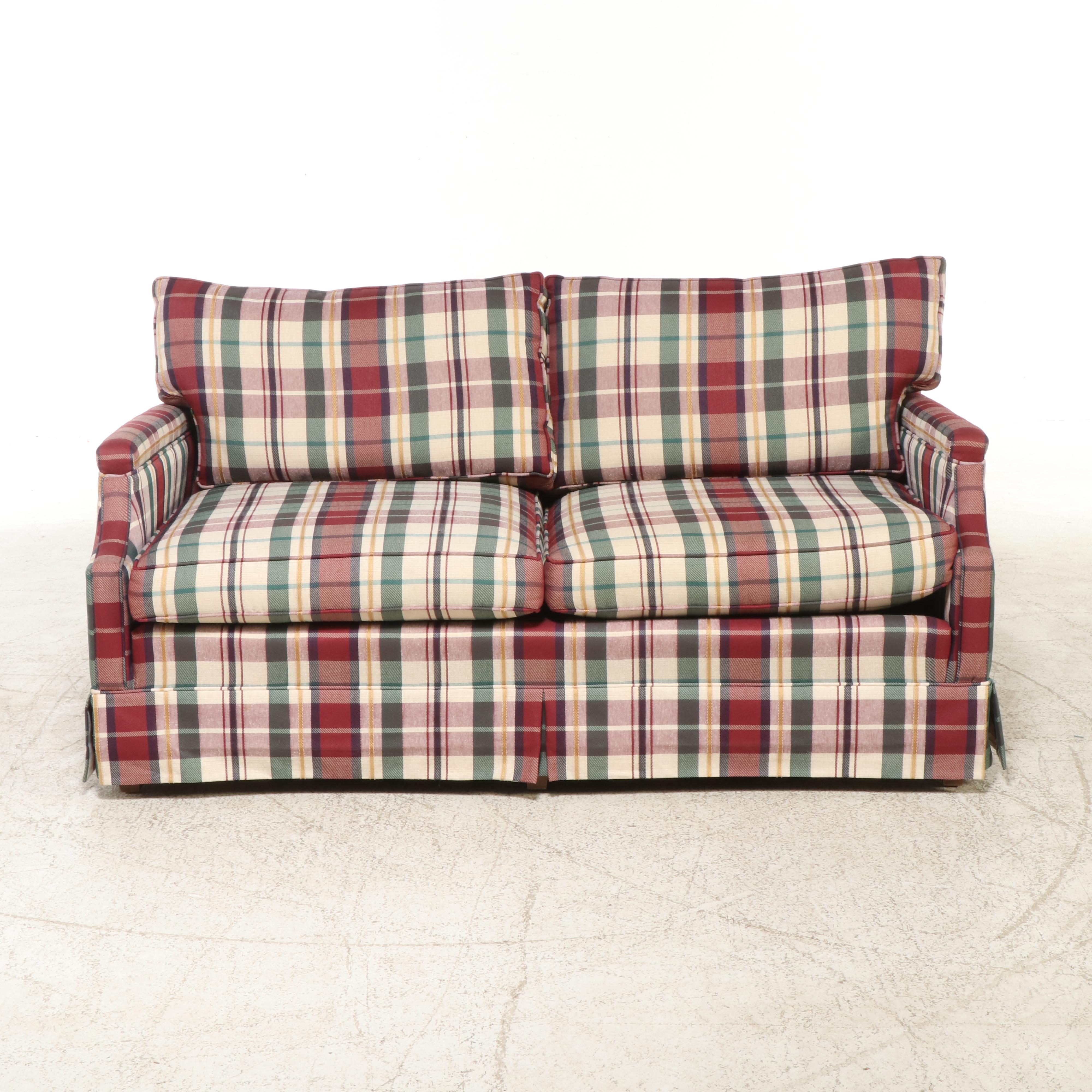 Pair of Custom-Upholstered Plaid Loveseats, Late 20th Century