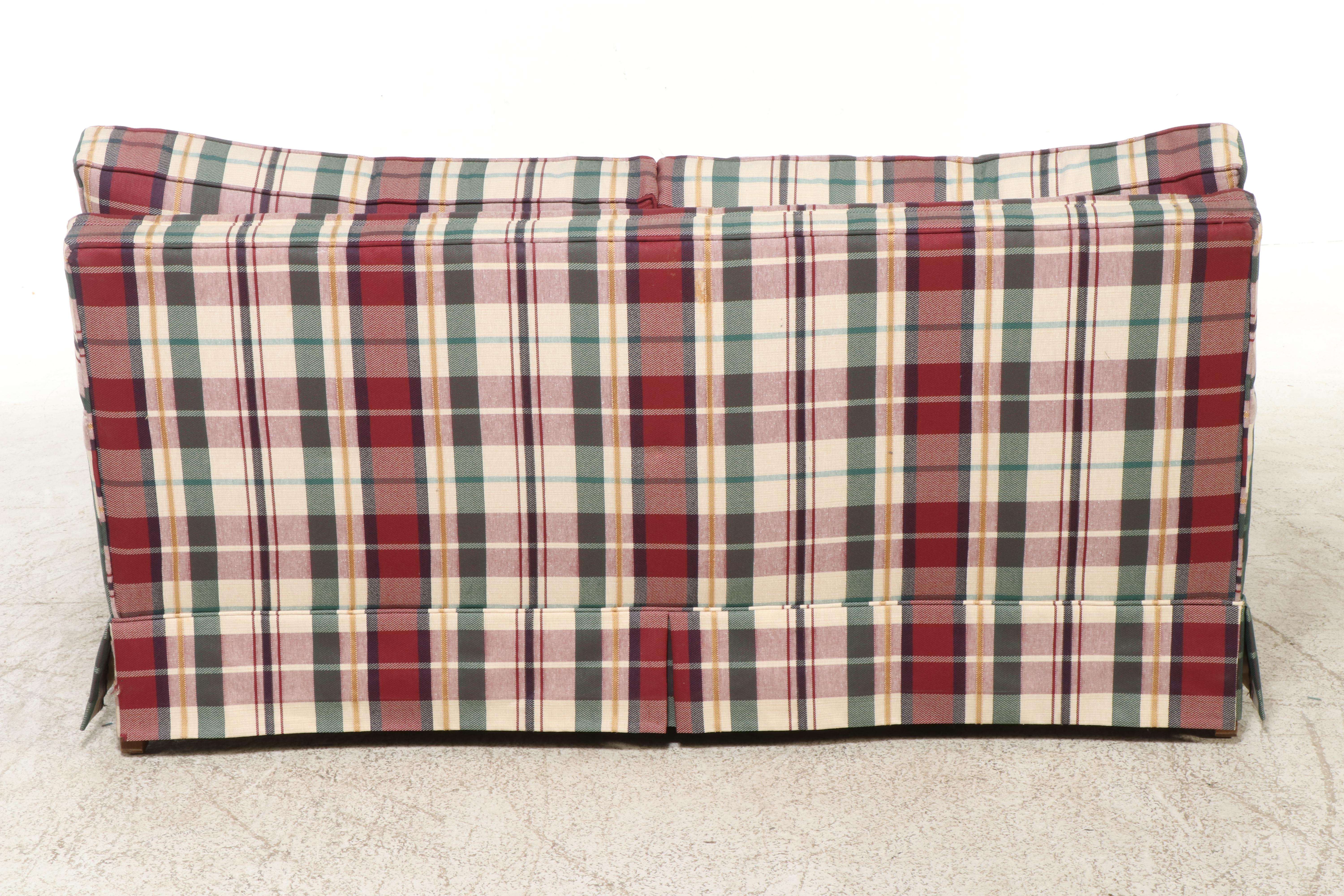 Pair of Custom-Upholstered Plaid Loveseats, Late 20th Century