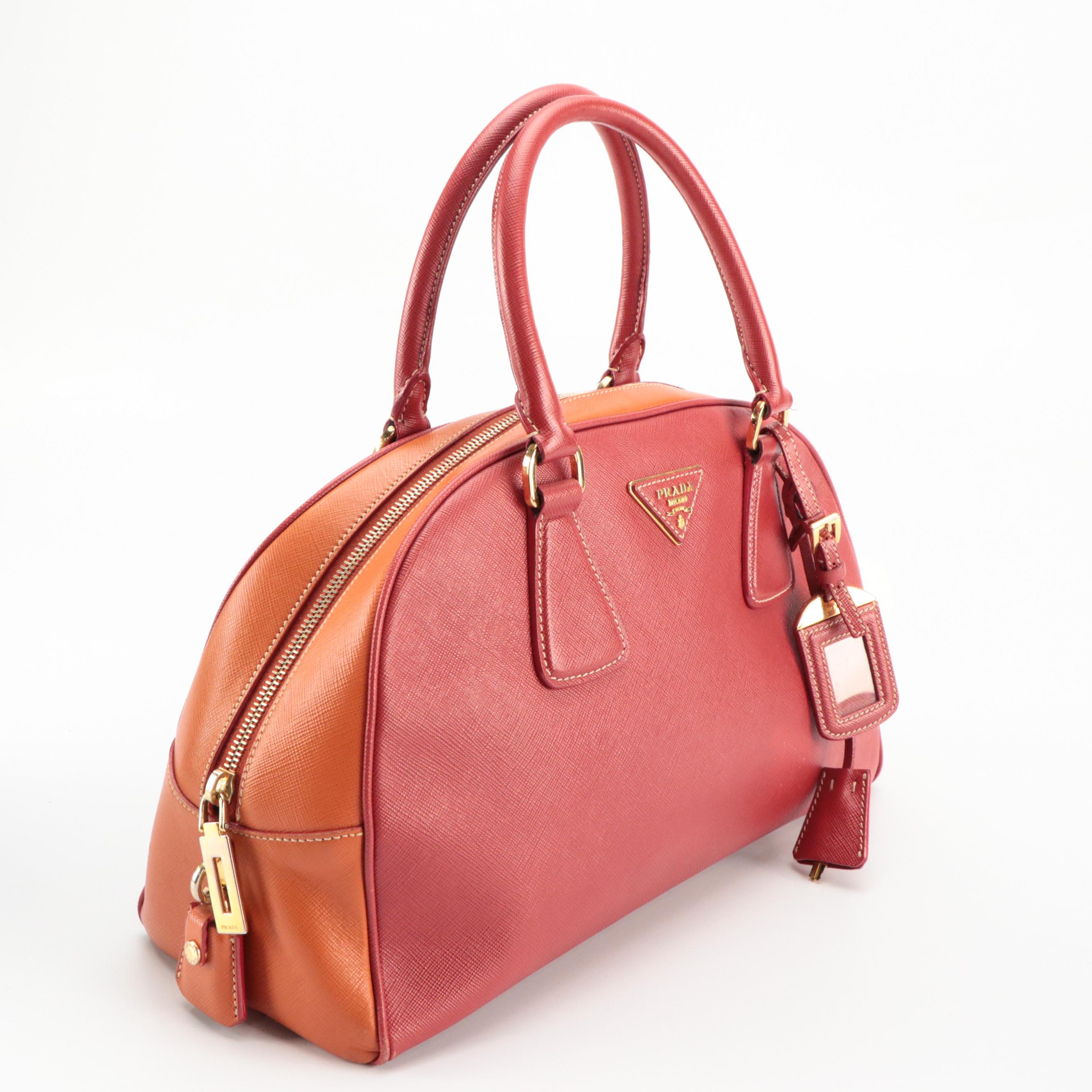 Prada Domed Bowler Bag in Red and Orange Saffiano Leather