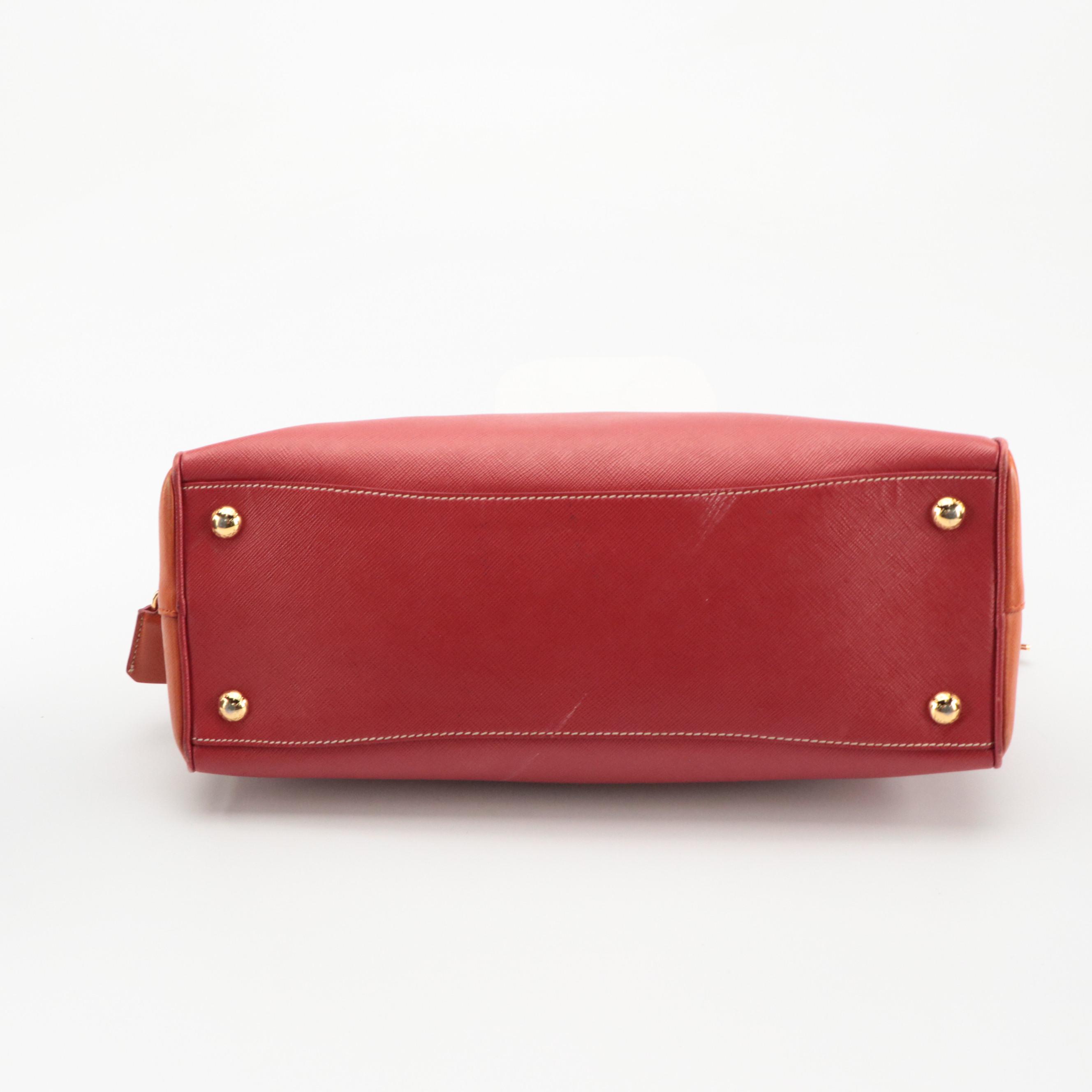 Prada Domed Bowler Bag in Red and Orange Saffiano Leather
