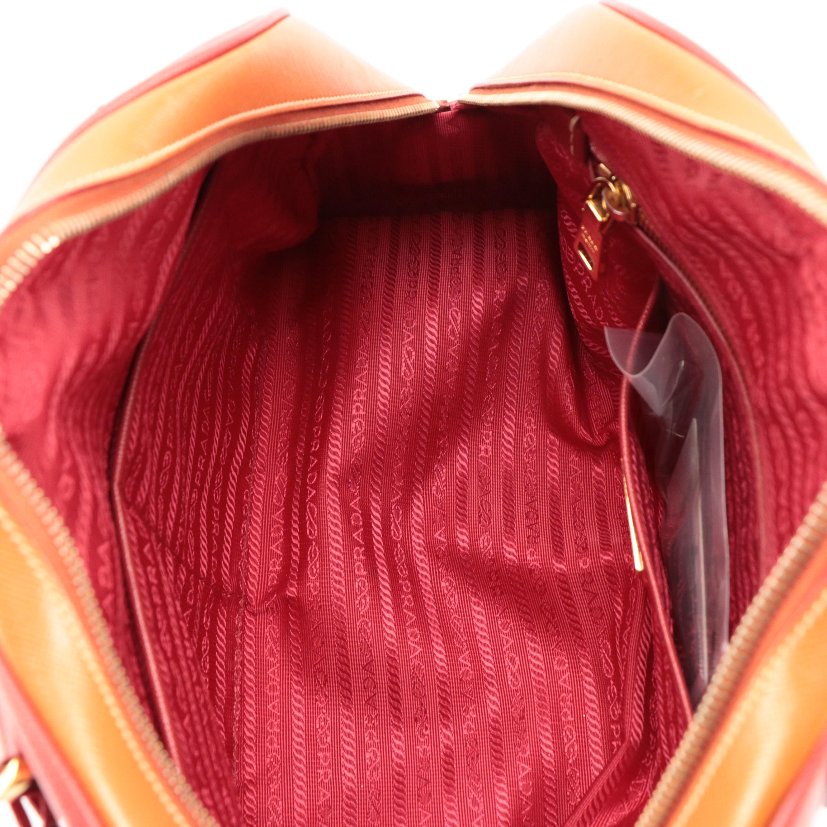 Prada Domed Bowler Bag in Red and Orange Saffiano Leather