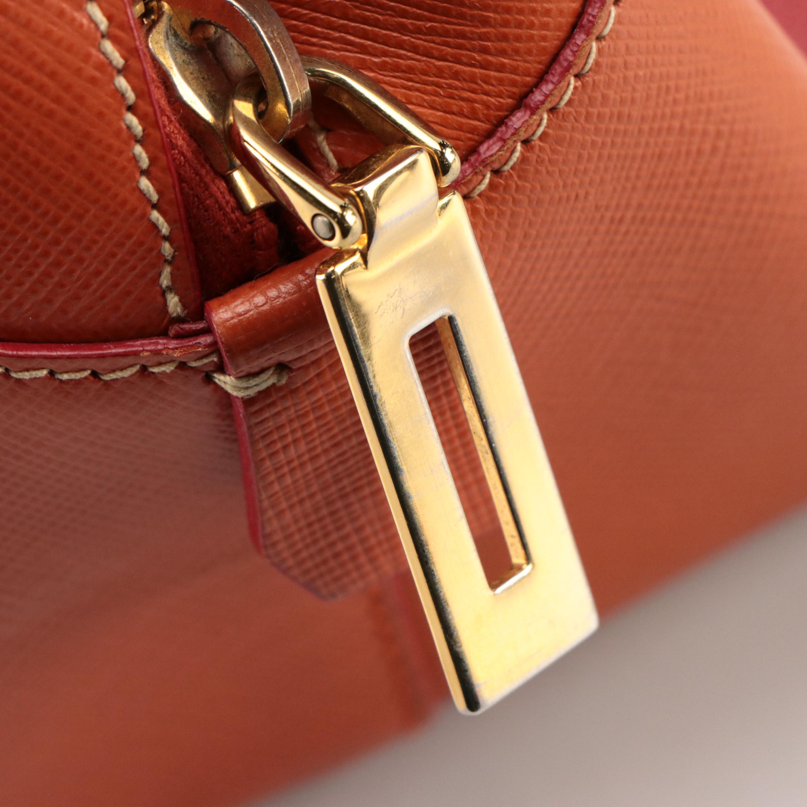 Prada Domed Bowler Bag in Red and Orange Saffiano Leather