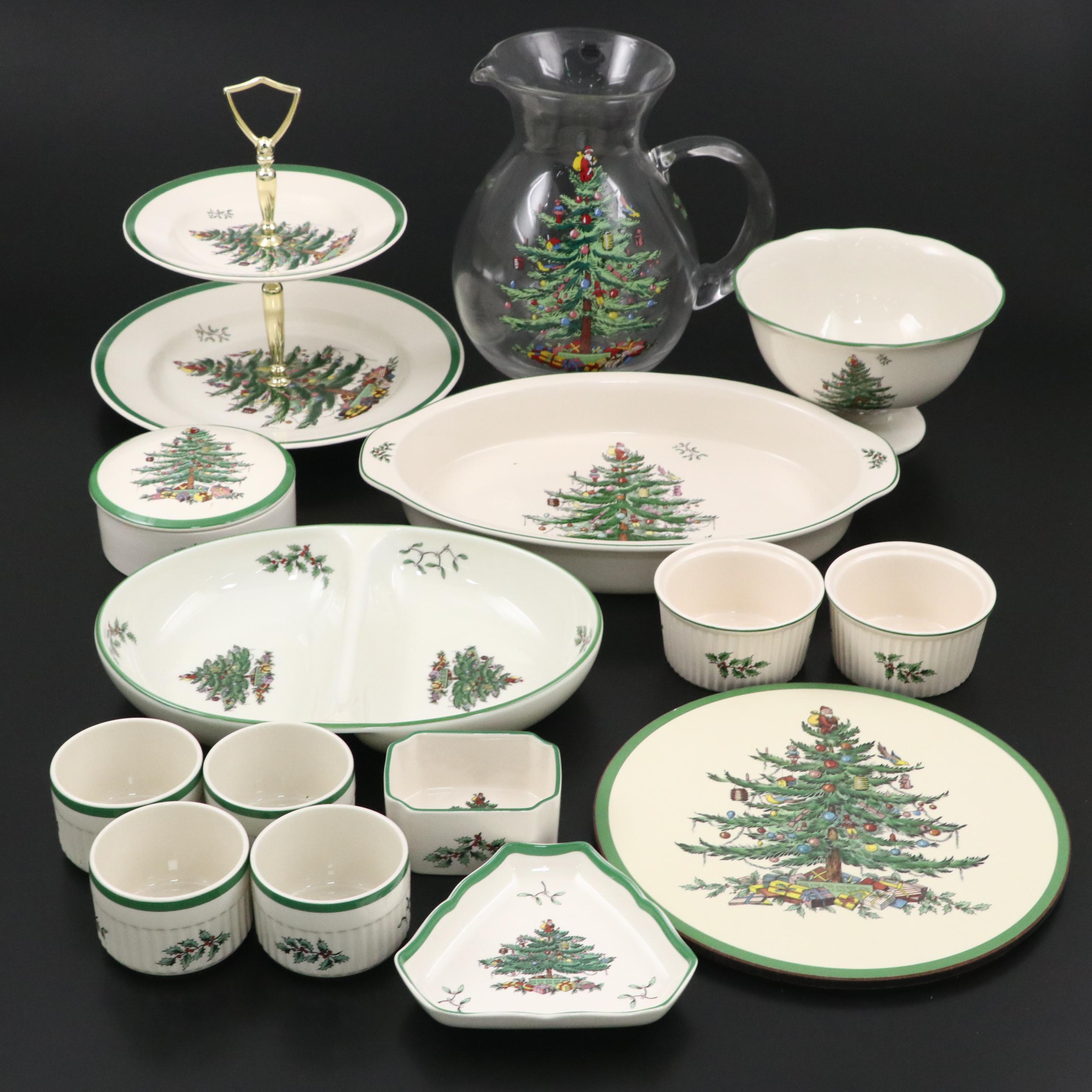 Spode "Christmas Tree" Porcelain, Glass, and Acrylic Seasonal Tableware