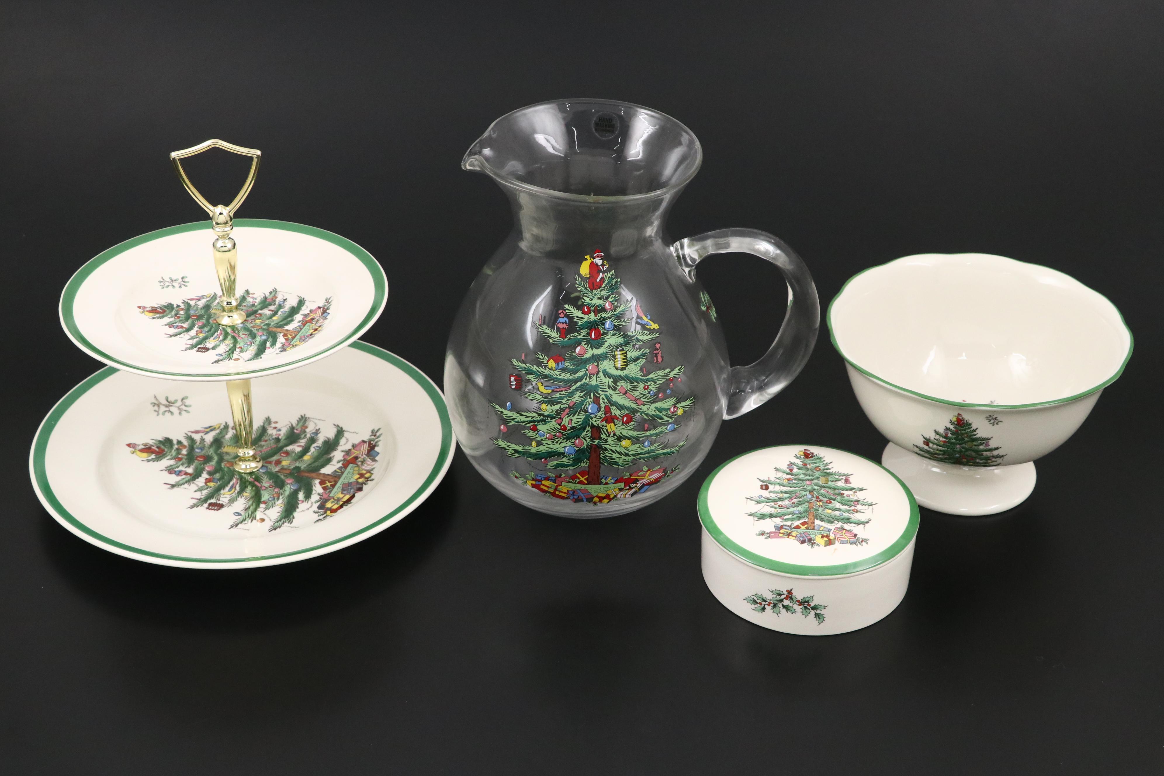 Spode "Christmas Tree" Porcelain, Glass, and Acrylic Seasonal Tableware