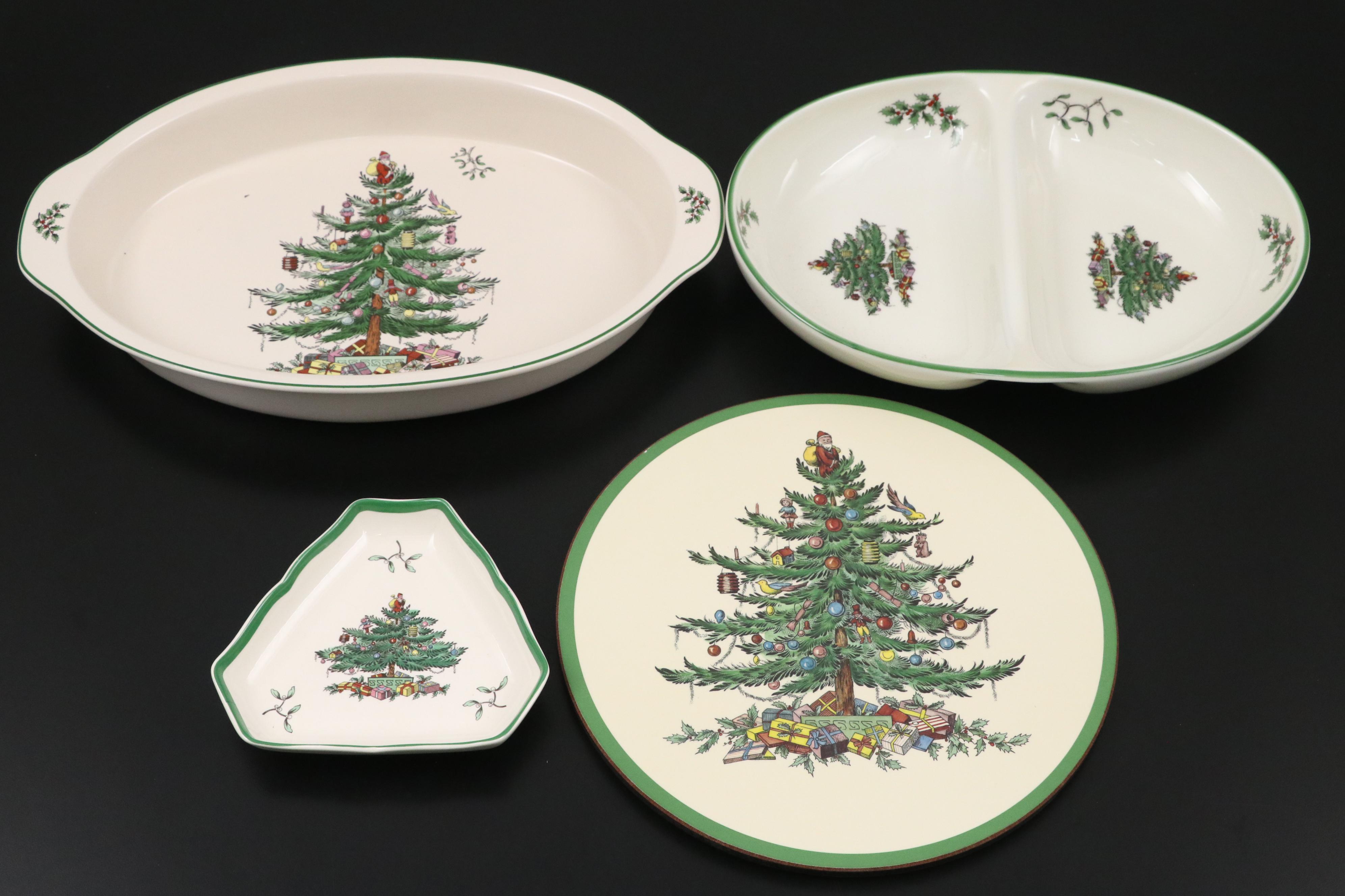Spode "Christmas Tree" Porcelain, Glass, and Acrylic Seasonal Tableware