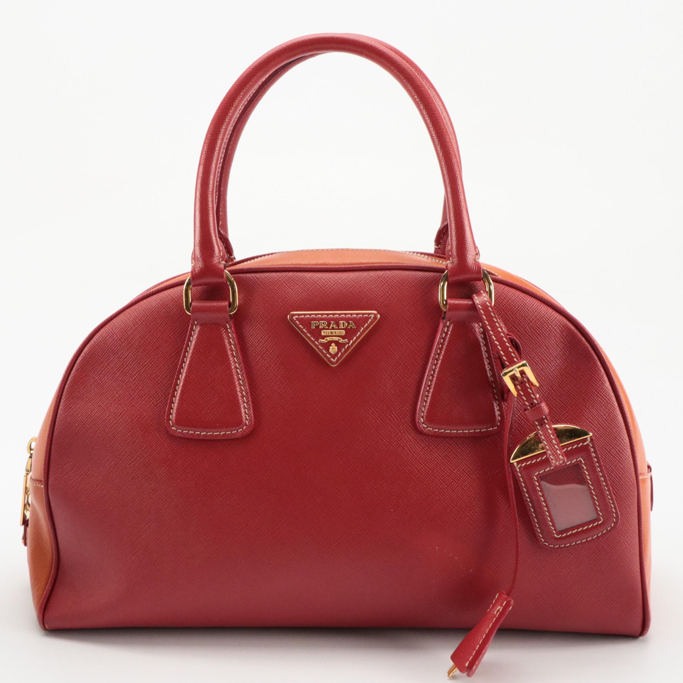 Prada Domed Bowler Bag in Red and Orange Saffiano Leather