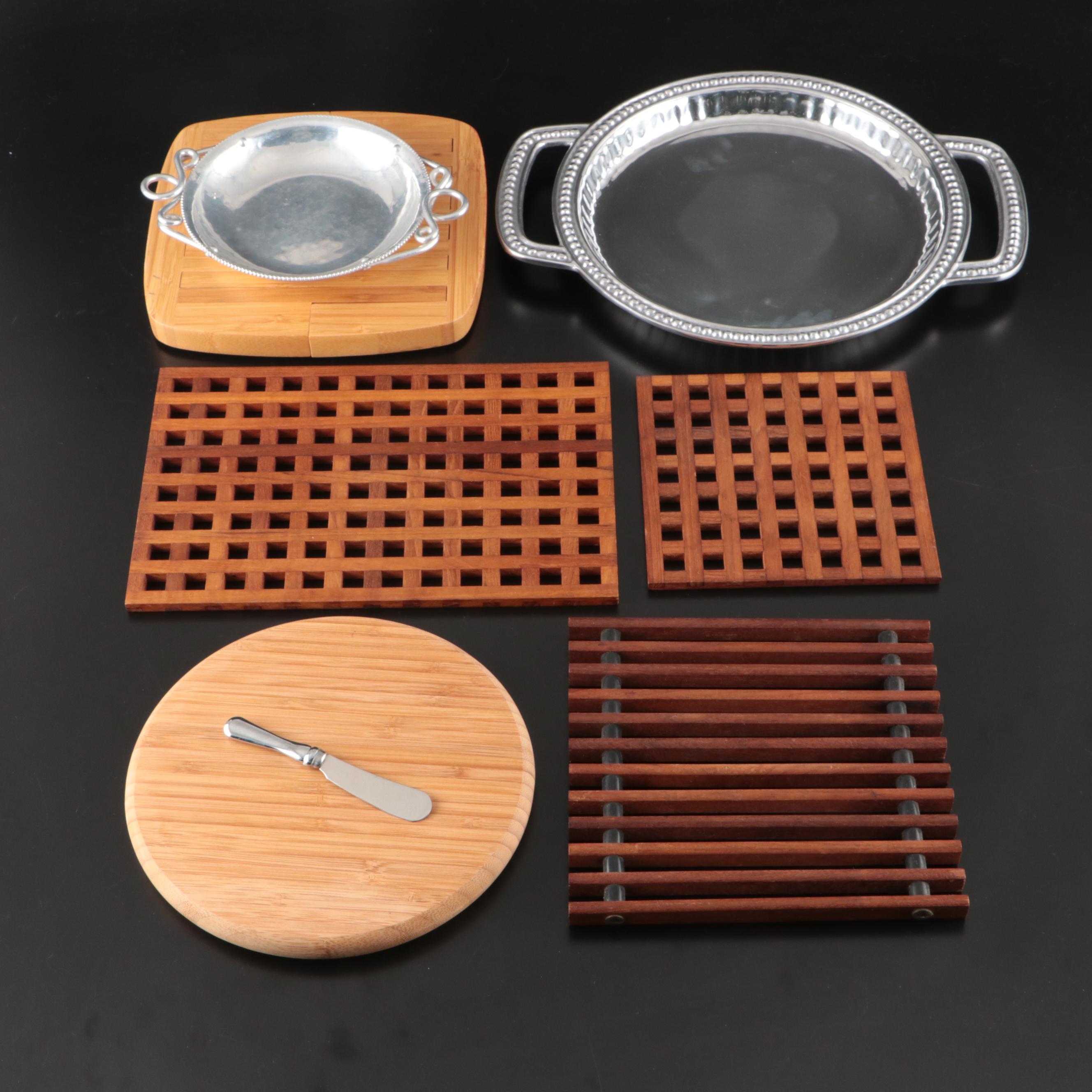 Dansk Teak Trivets and Totally Bamboo Trivet with Aluminum Trays and Others
