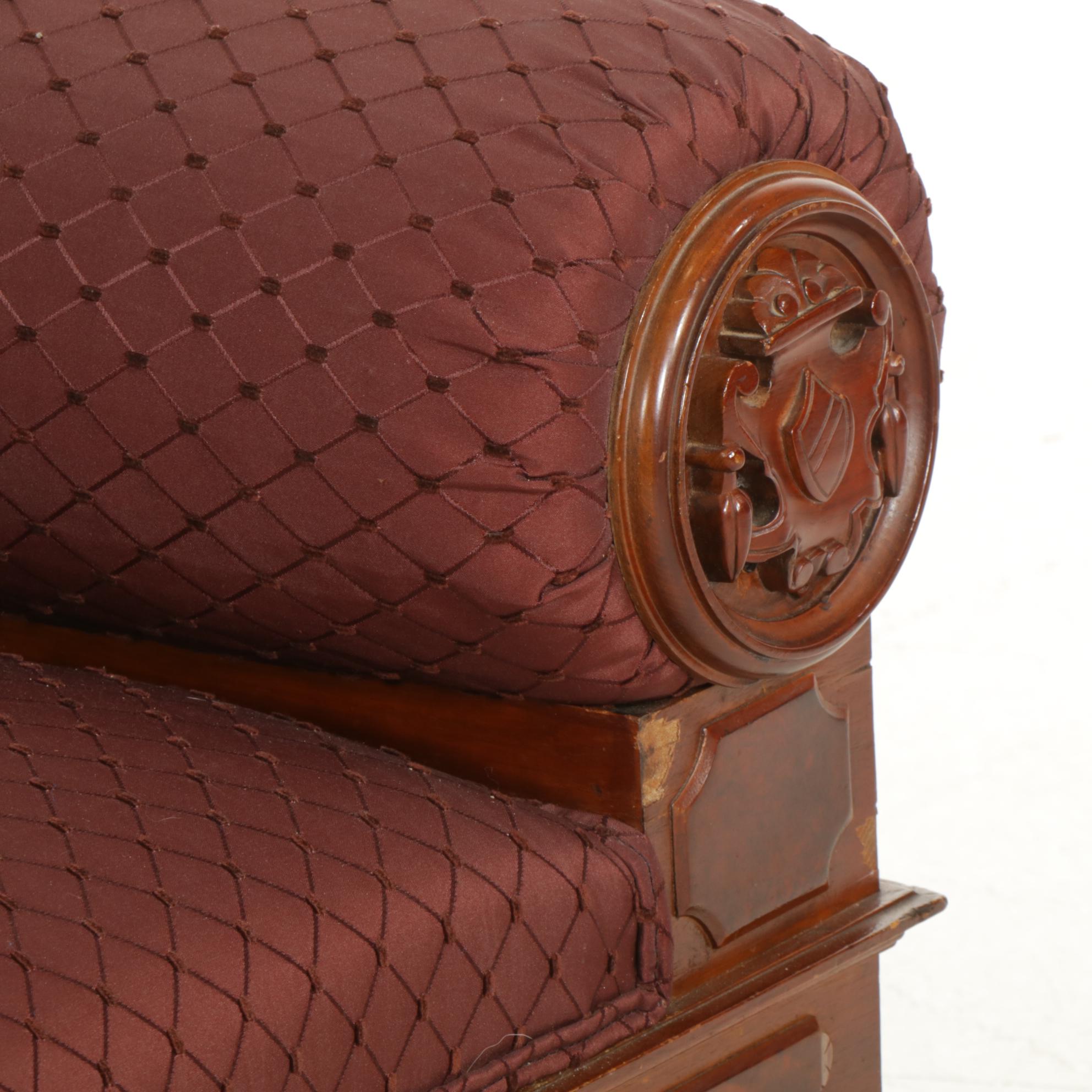 Victorian Carved Mahogany Sofa, Late 19th to Early 20th Century