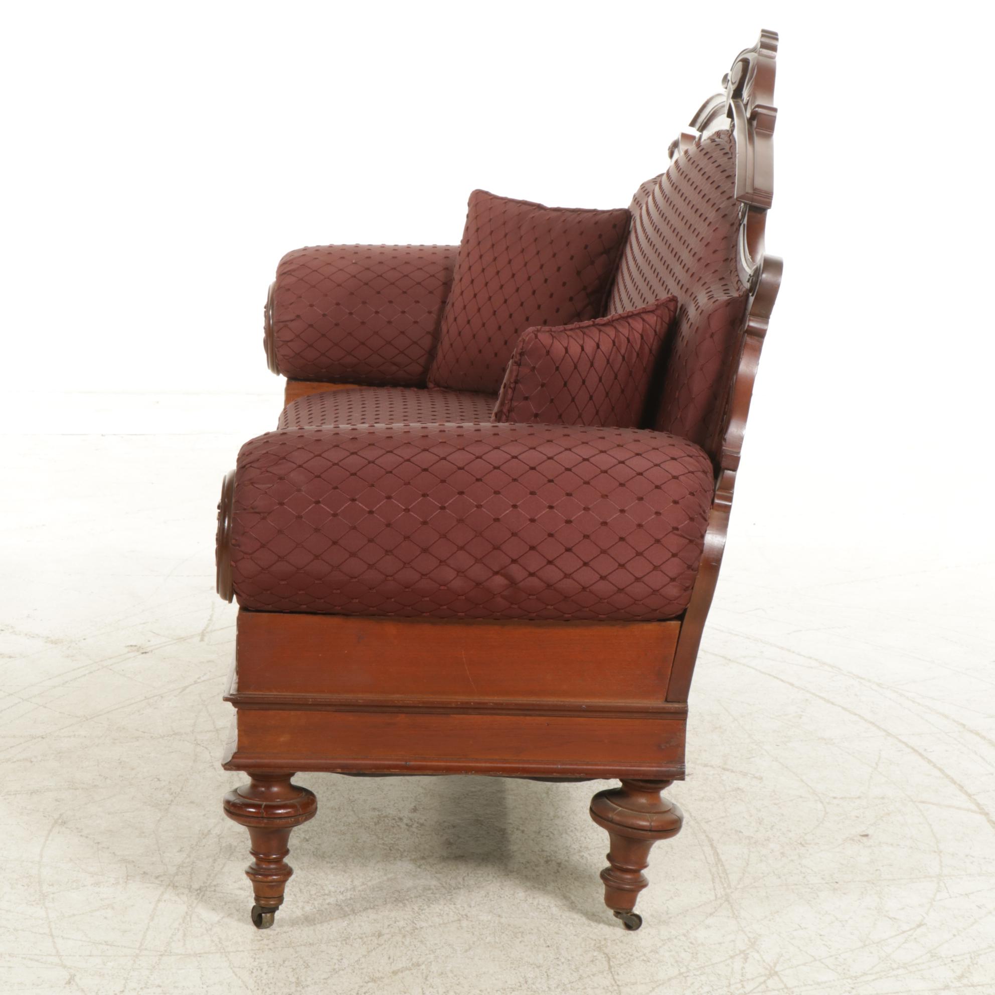 Victorian Carved Mahogany Sofa, Late 19th to Early 20th Century