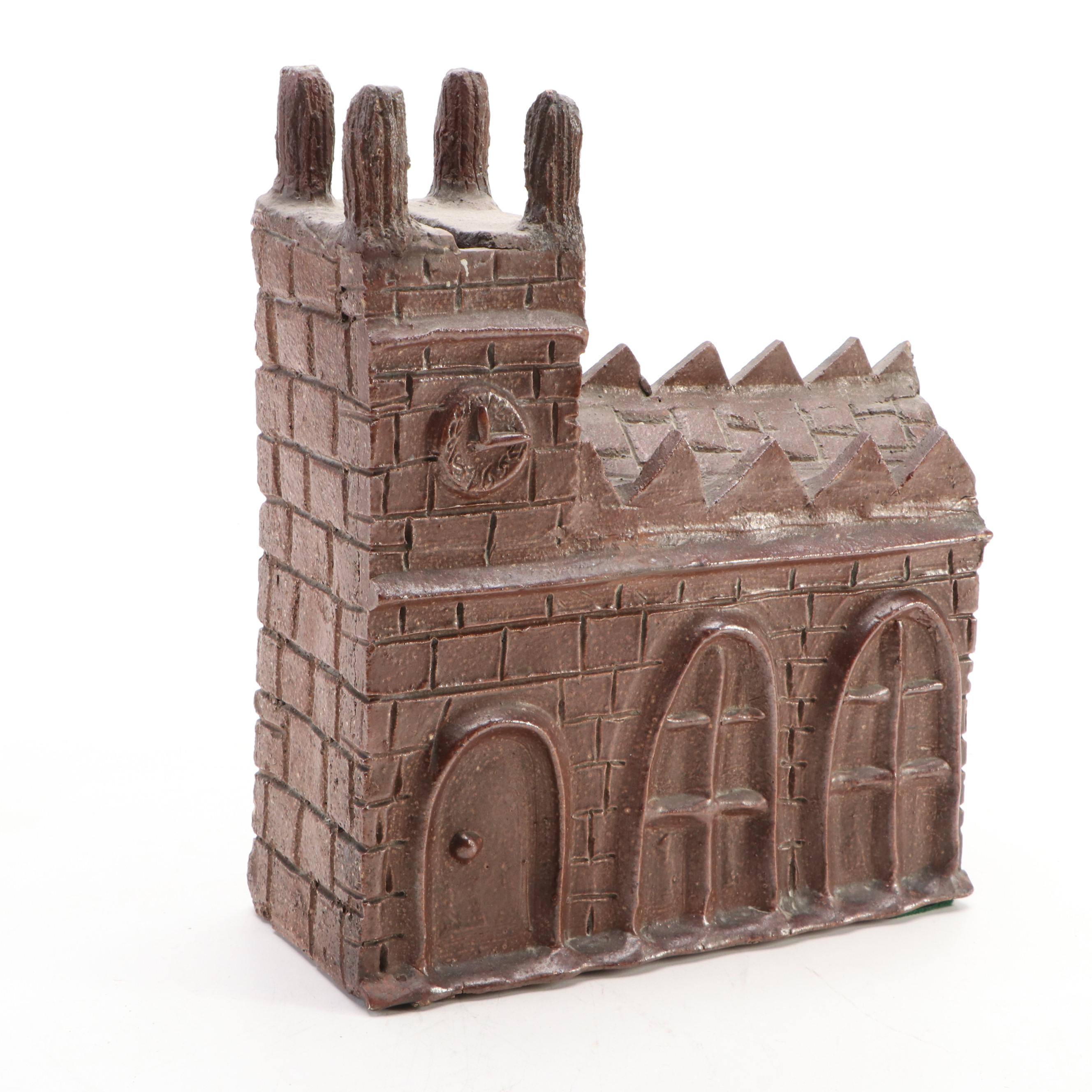 Handmade Ceramic Church-Shaped Coin Bank